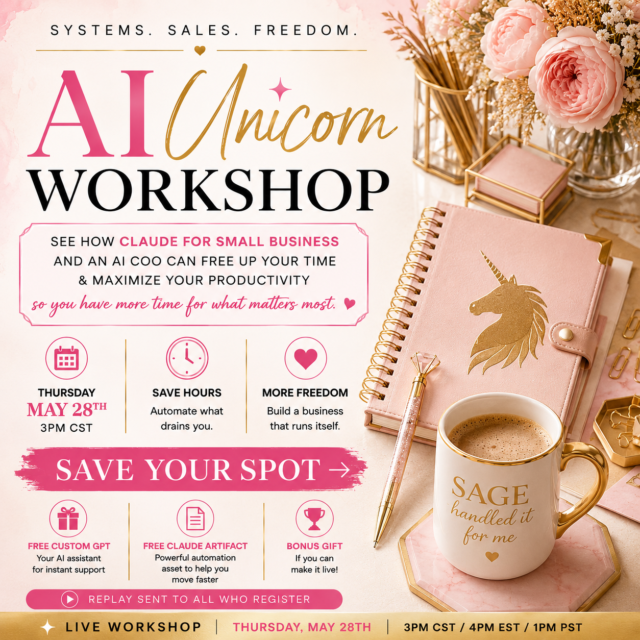 Coach Becky Beach Facebook ad: Make Claude your AI Unicorn!
