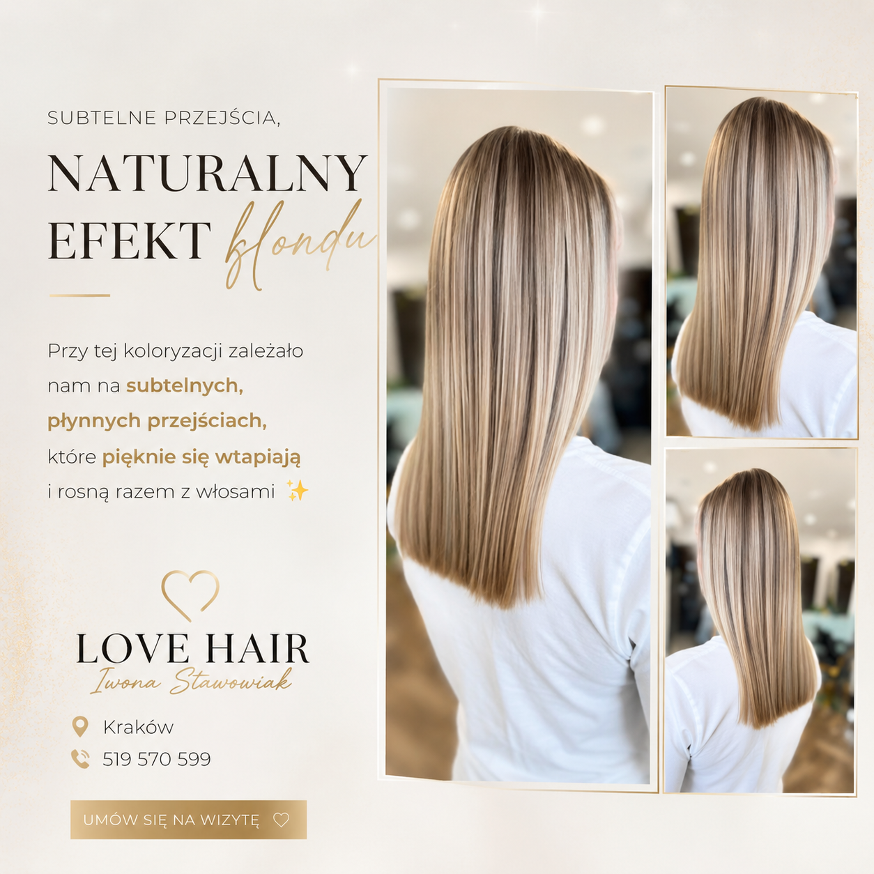 Love Hair Iwona Stawowiak Facebook ad: Sprawdź wolne terminy i zobacz, dlaczego nasze blondy…