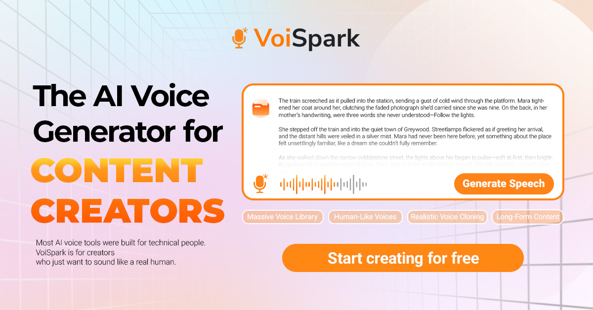 VoiSpark Facebook ad: VoiSpark: AI Voice Generator Platform | Text-to-Speech &…