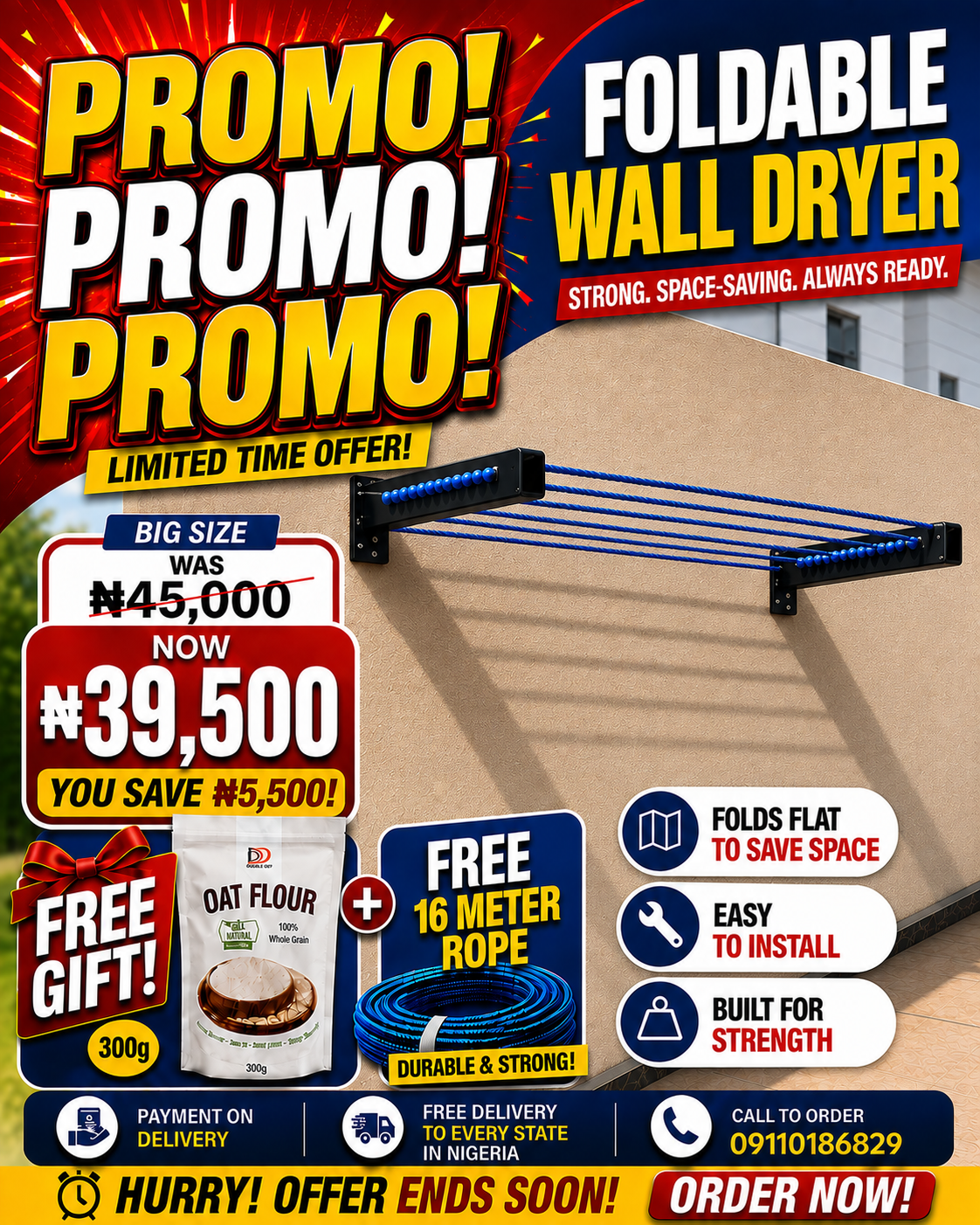 Smart Home Essentials Facebook ad: Enjoy More Drying Space.