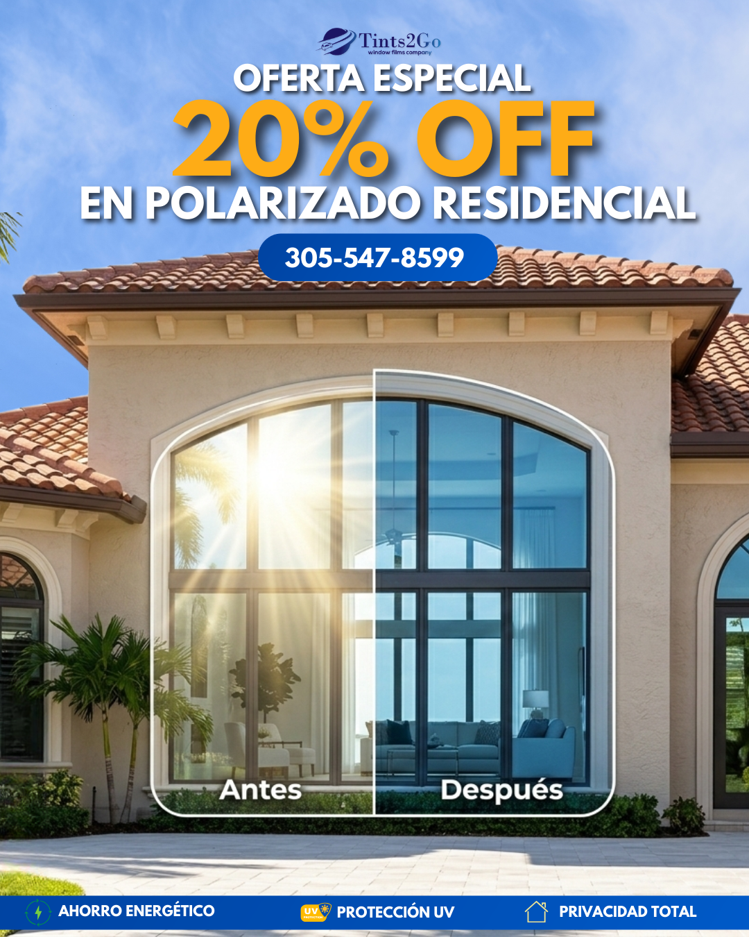Tints2Go Facebook ad: ¿Sientes que el aire acondicionado no da abasto…