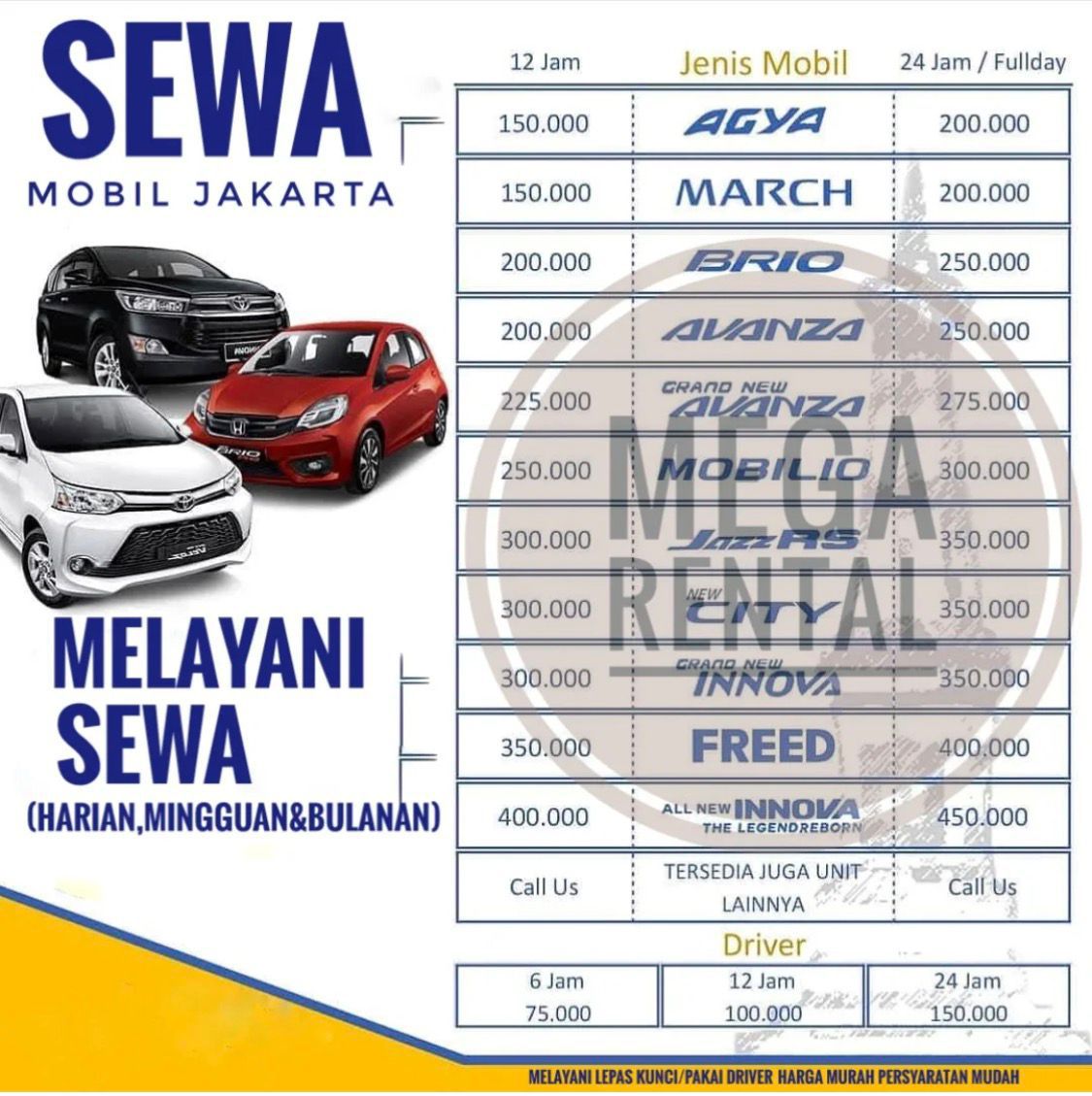 Mega Rental Jakarta Facebook ad: Menyediakan