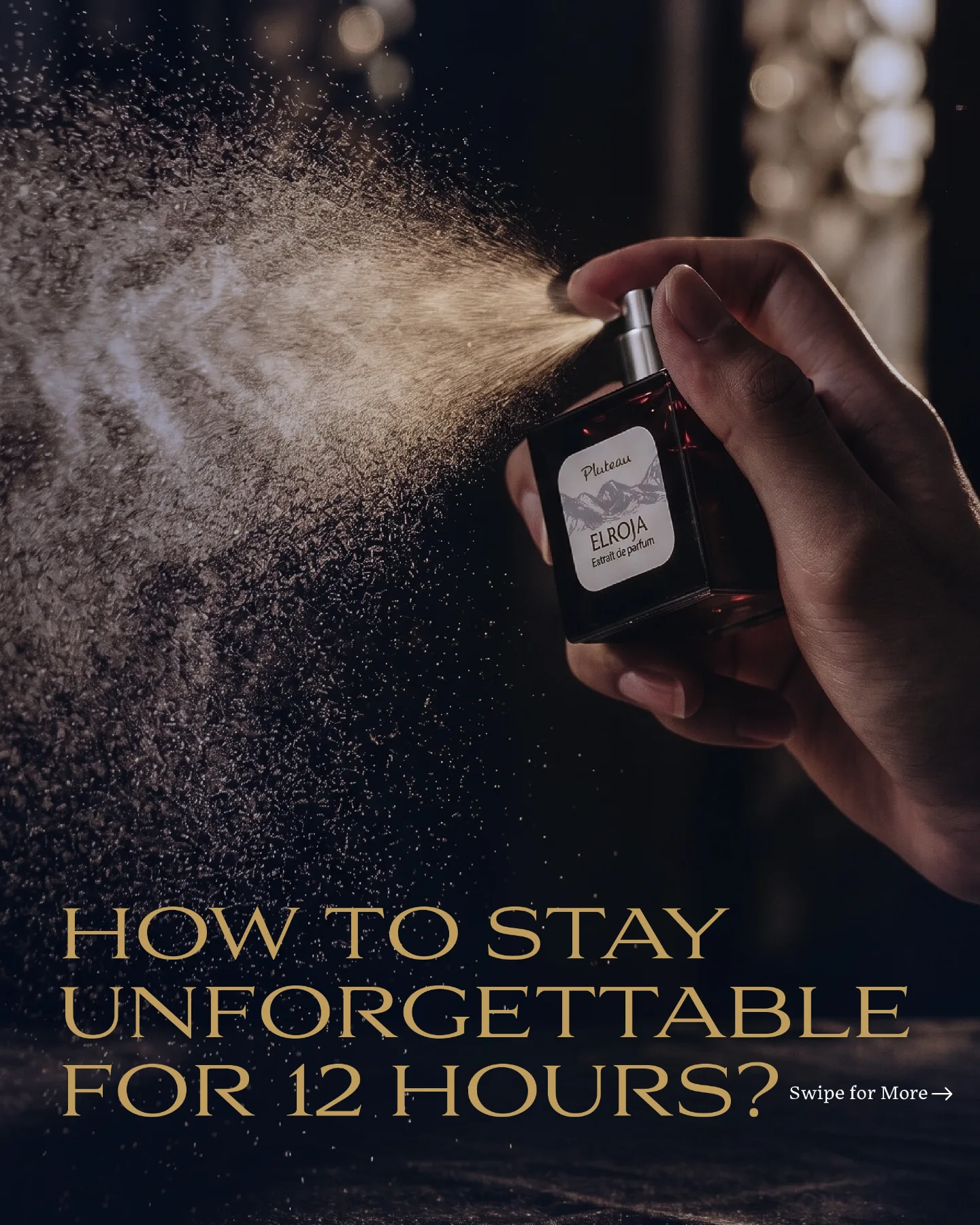 plateau.perfume Facebook ad: Fragrance is an investment; application is the strategy.