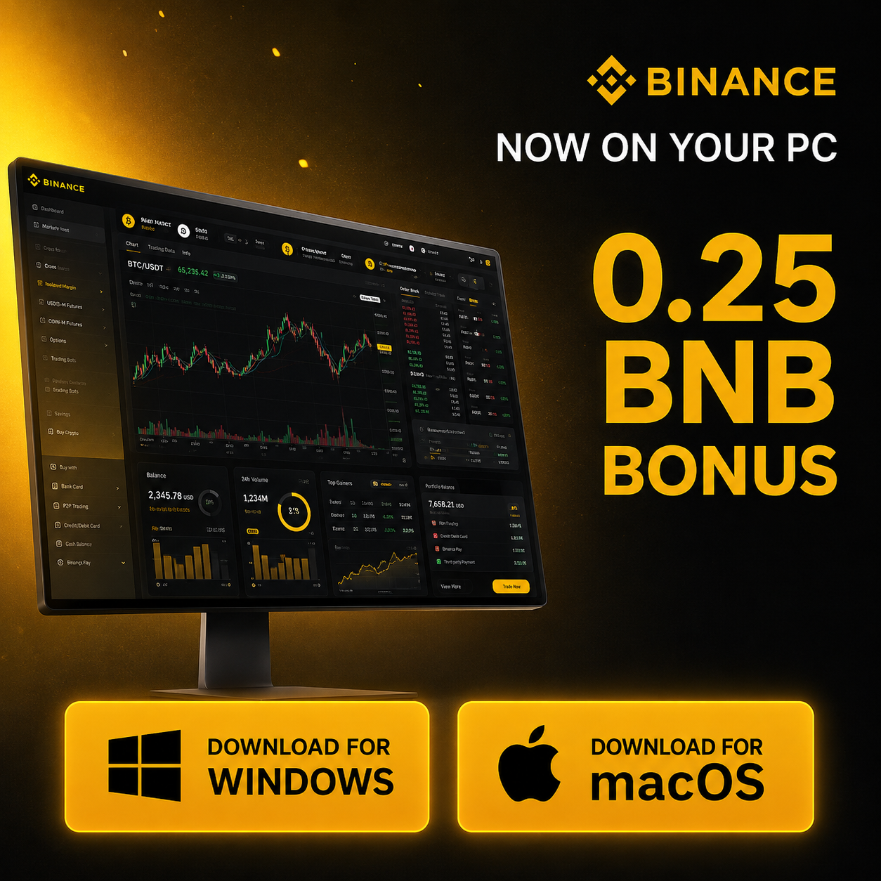 Capital Desk Facebook ad: Get Up to 0.25 BNB with Binance Desktop