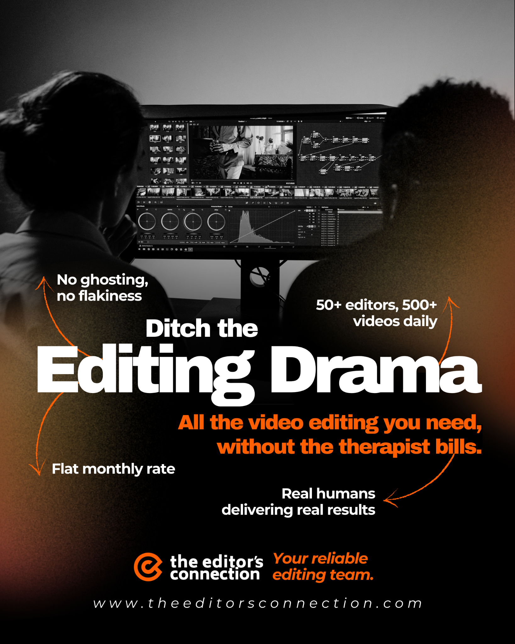 The Editor's Connection Facebook ad: Trusted by Hulu, Lancôme, Air China, and City National Bank