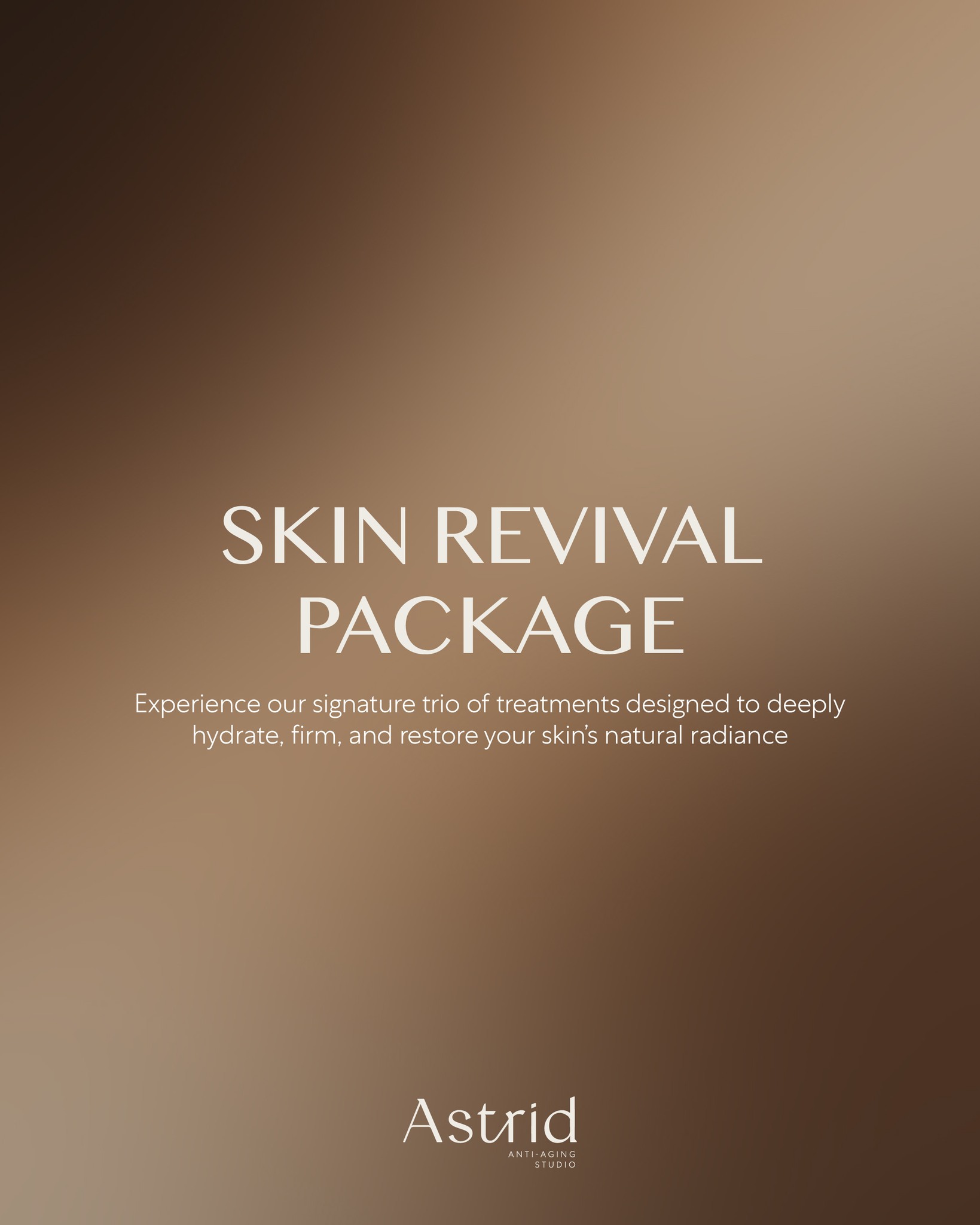 Astrid Anti-Aging Studio Facebook ad: Experience our Skin Revival Package, a trio of…