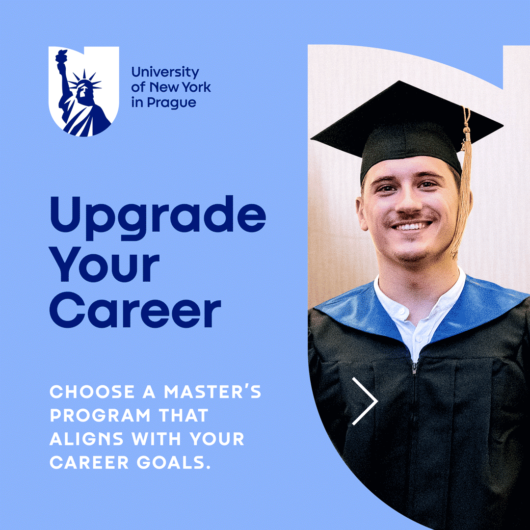 University of New York in Prague Facebook ad: Upgrade your career with a Master’s degree from…
