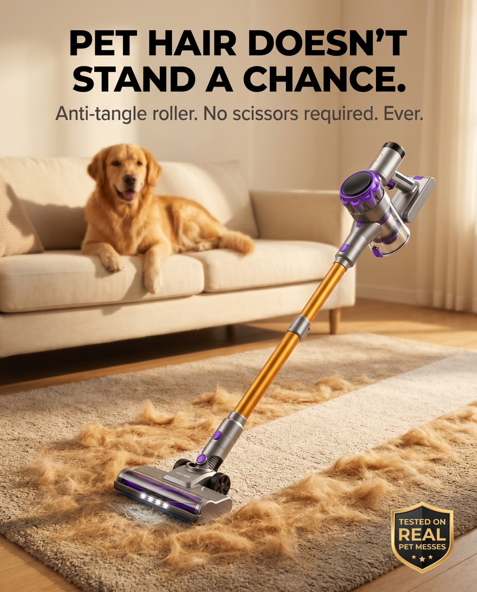 NYVEN Facebook ad: Pet Hair Doesn't Stand a Chance Description: Anti-tangle…