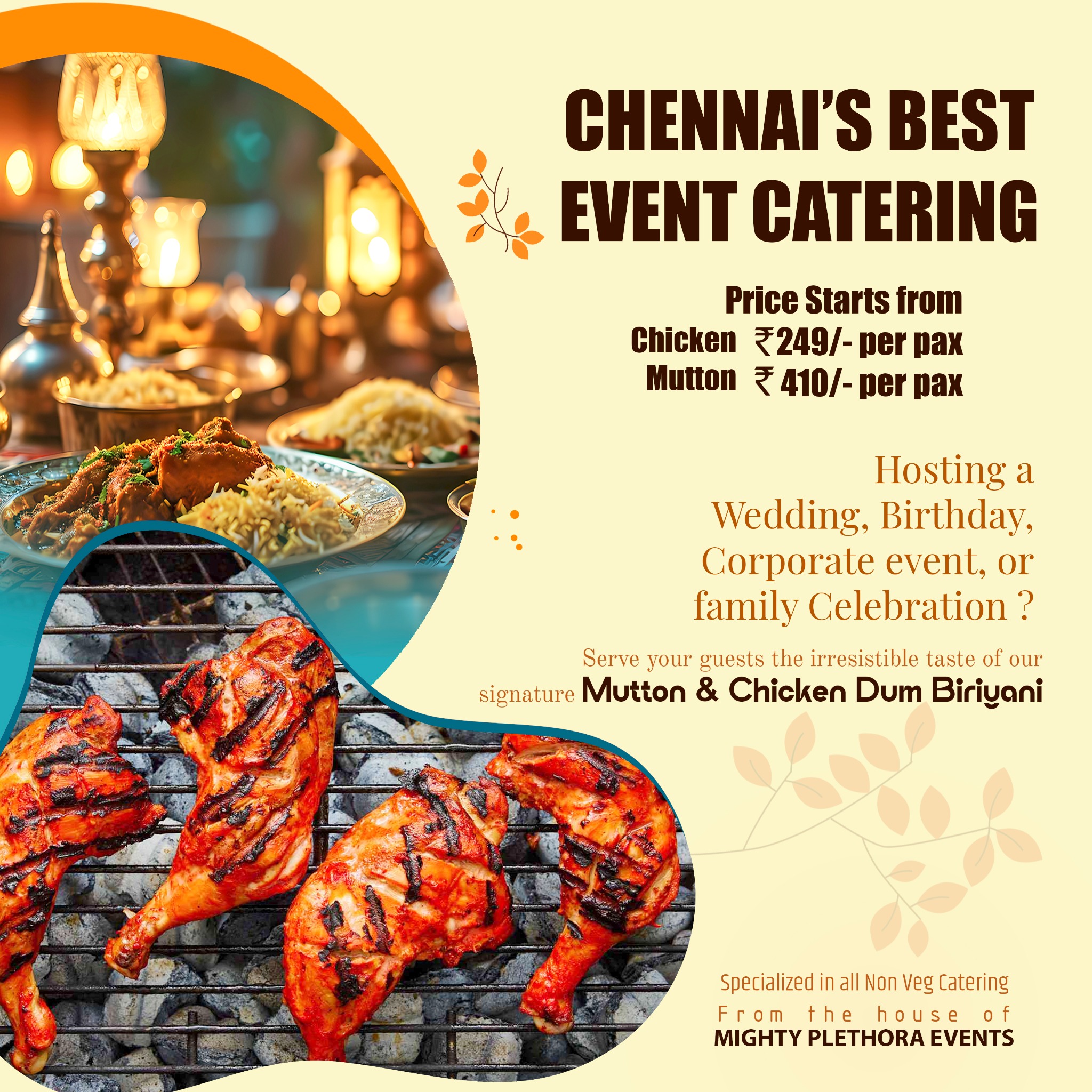 Mightyplethora Facebook ad: Premium Non-Veg Catering in Chennai