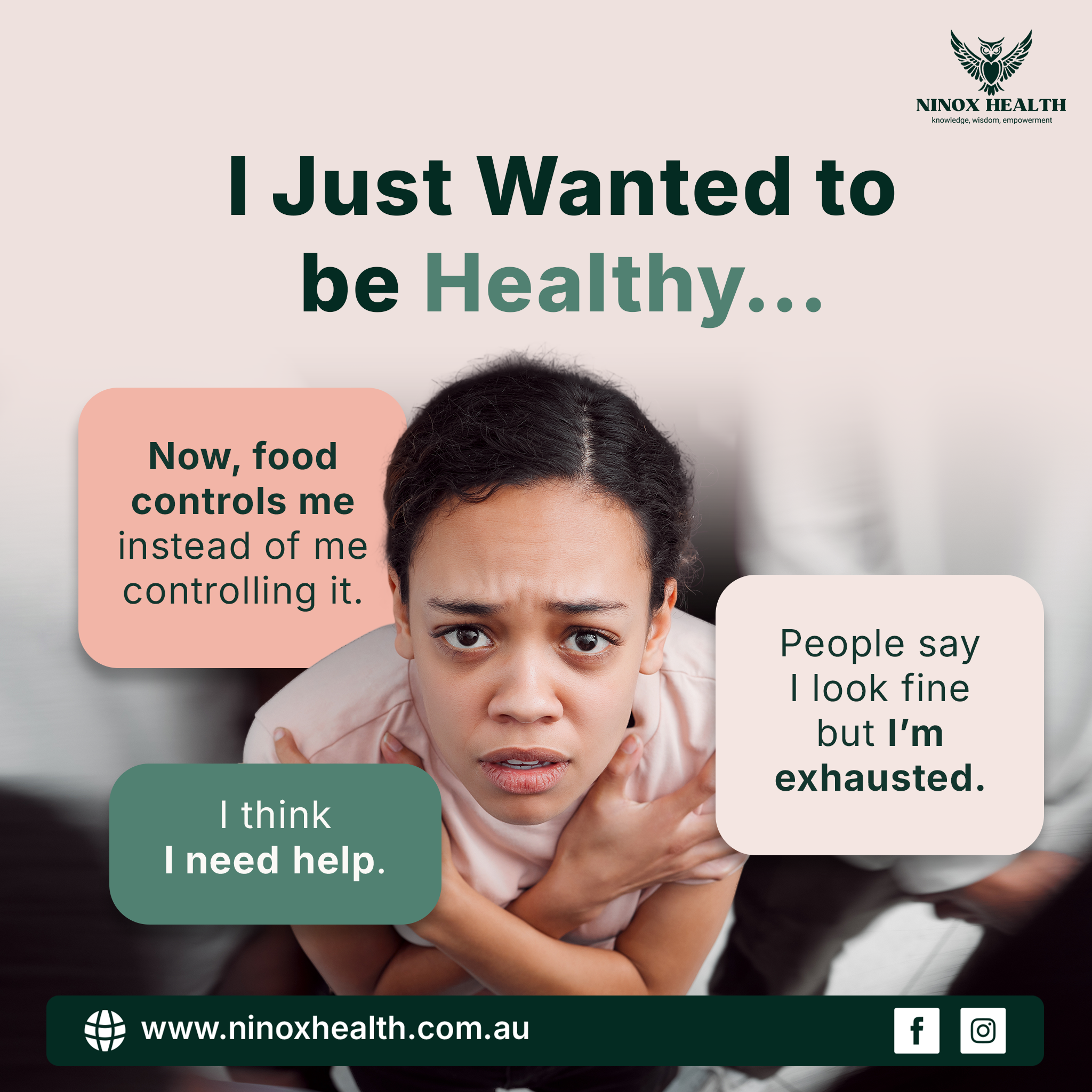 Ninox Health Facebook ad: Eating disorders aren’t always about food they’re about…