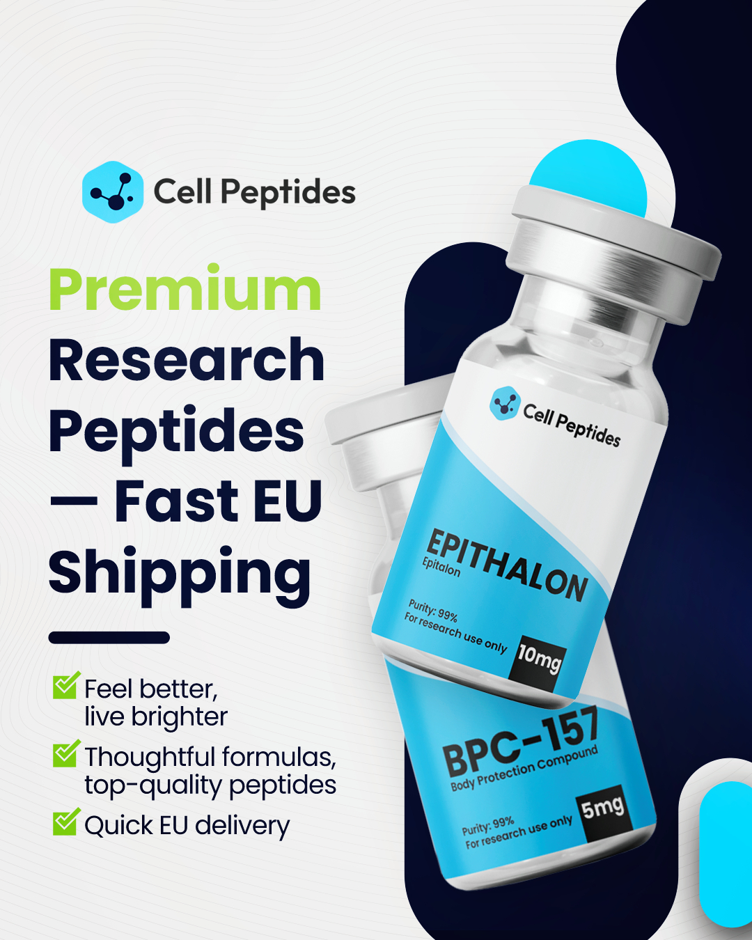 CellPeptides Facebook ad: 99% pure peptides
