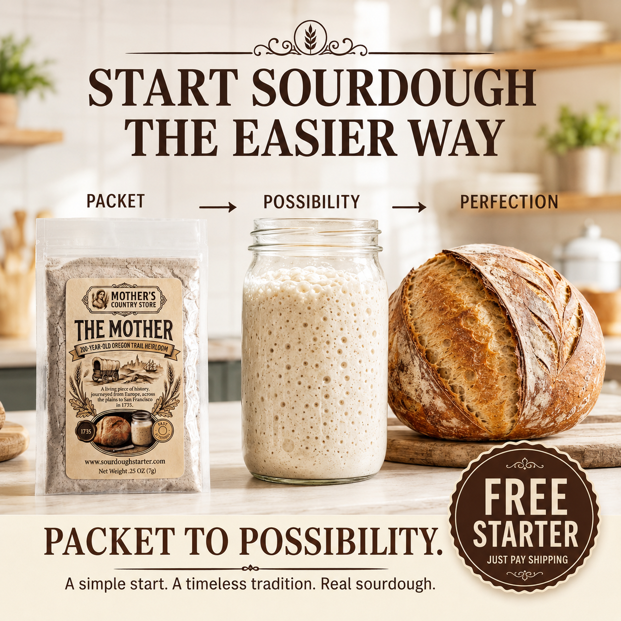 Mother's Country Store Facebook ad: Skip Weeks of Starter Guesswork