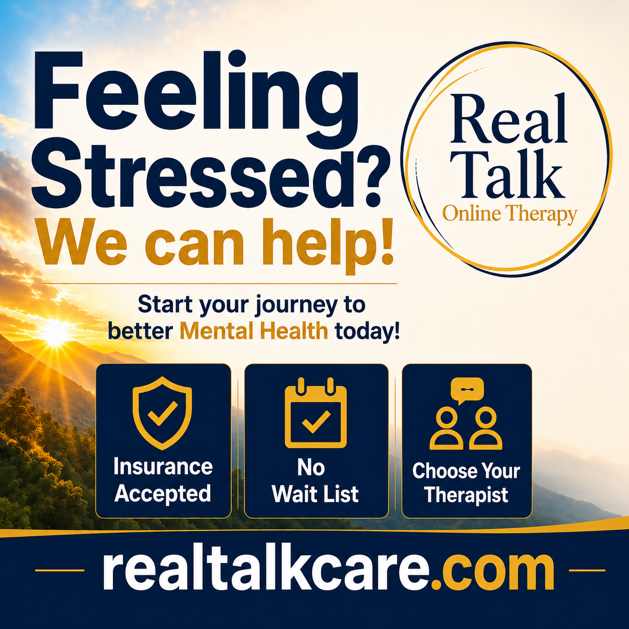 RealTalk Online Therapy Facebook ad: Proudly providing Online Counseling Services for clients…