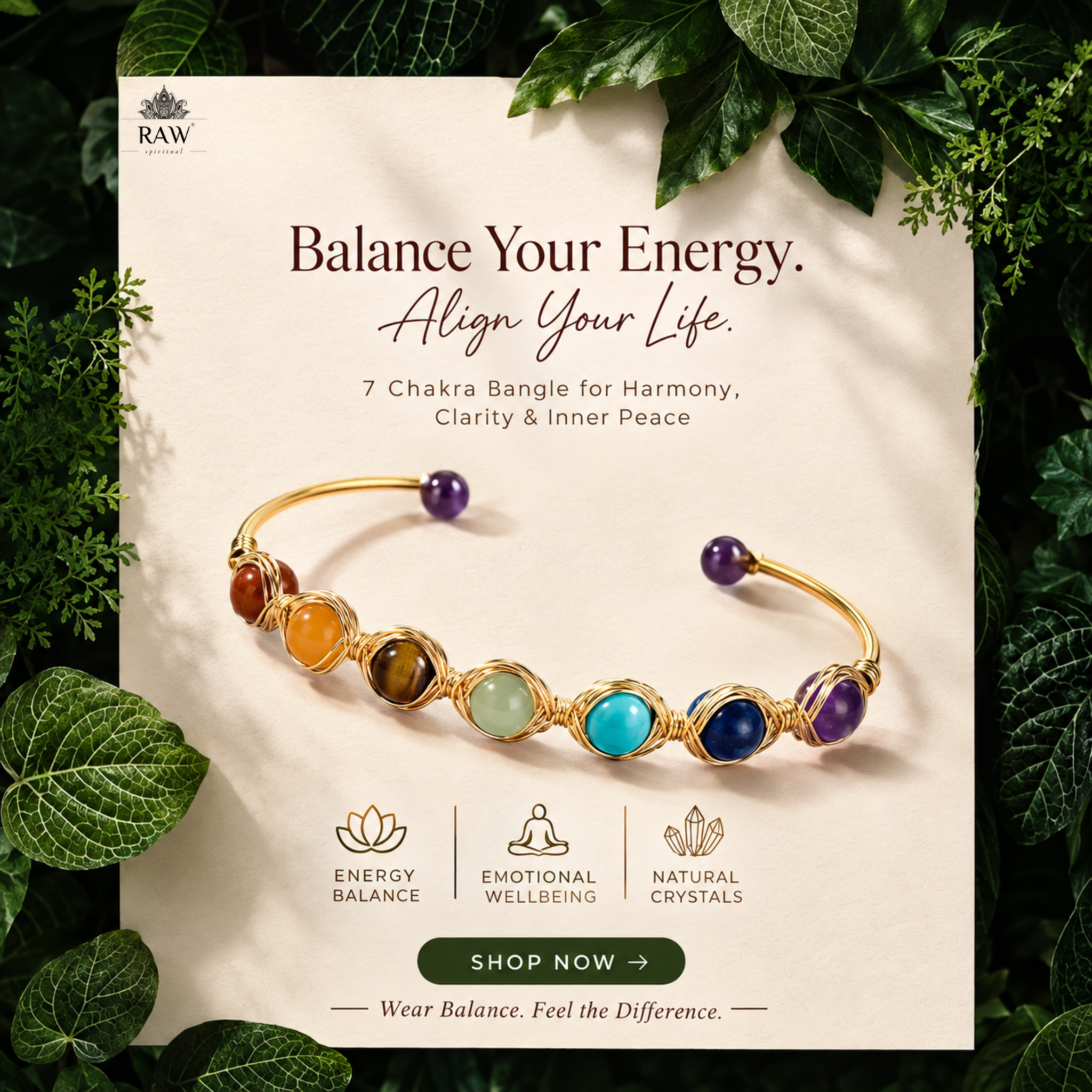 Raw Spiritual Facebook ad: Your Energy Is Blocked. This Bracelet Fixes It in Seconds.