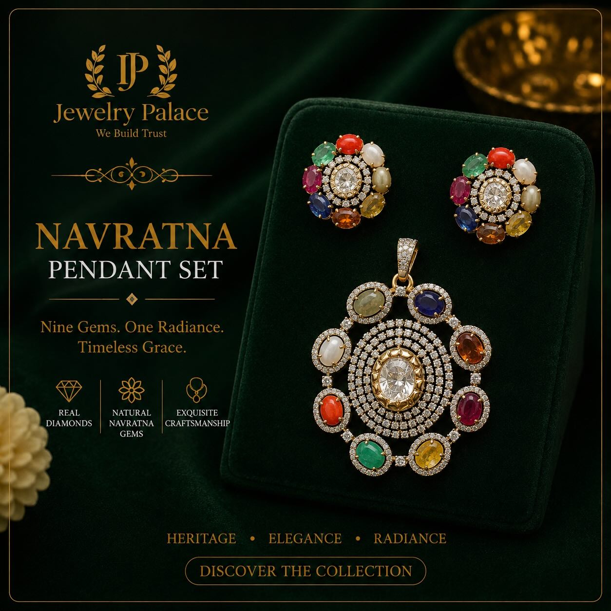 Jewelry Palace NP Facebook ad: A circle of nine radiant gems, crafted to…