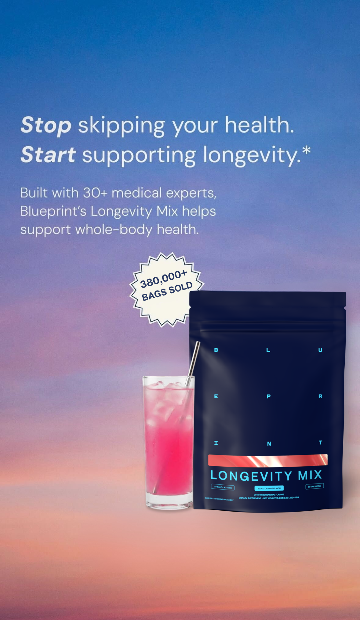 Blueprint Longevity Facebook ad: Built by Experts. Trusted by Bryan Johnson