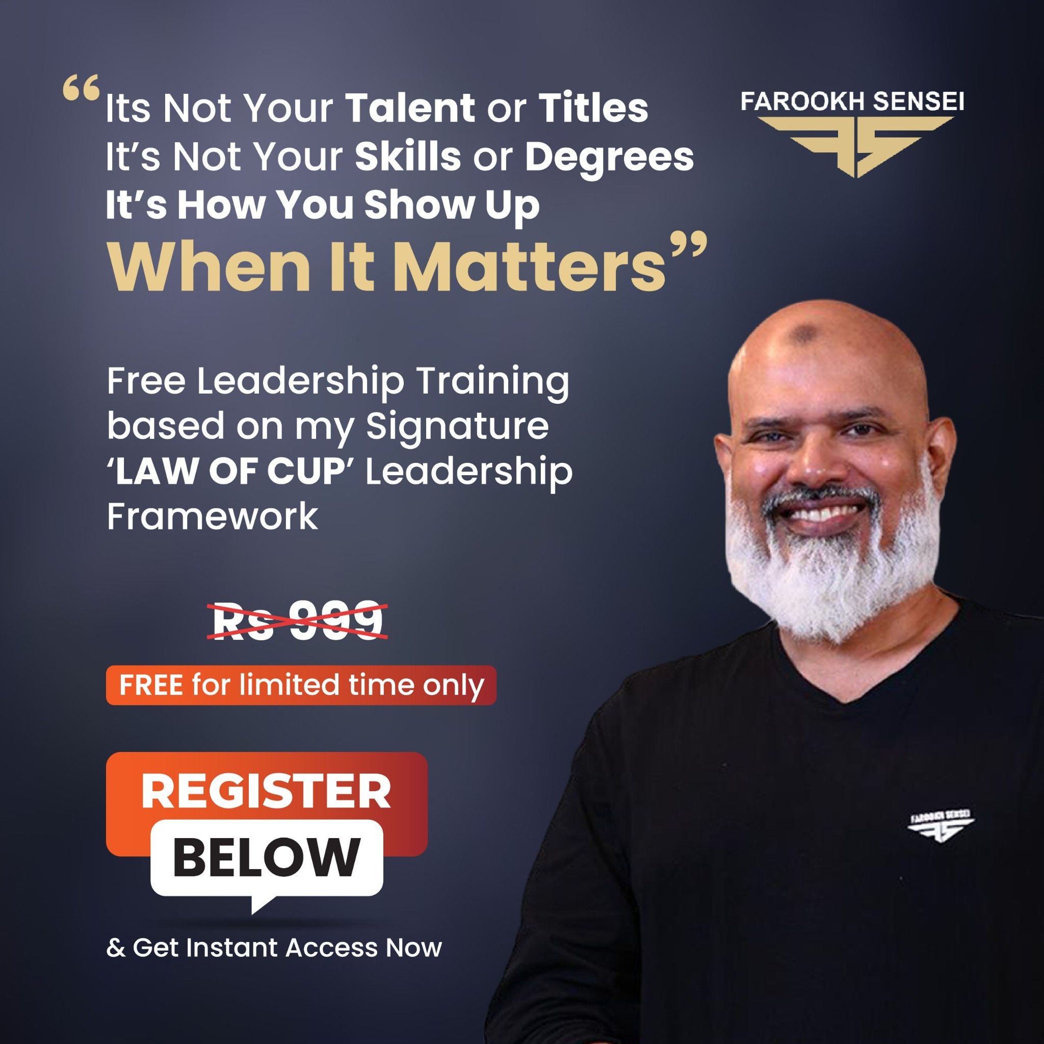 farookhsensei.com Facebook ad: Discover Your True Leadership Identity
