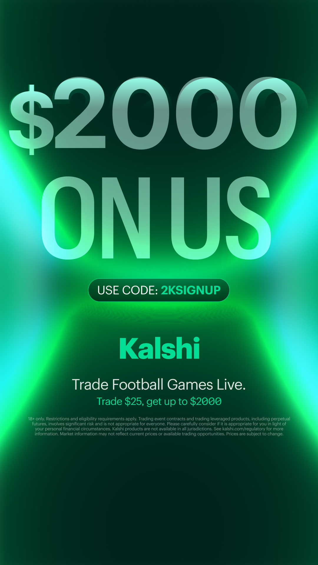 Kalshi - Trade the Headlines Facebook ad: Kalshi: Trade Football & more