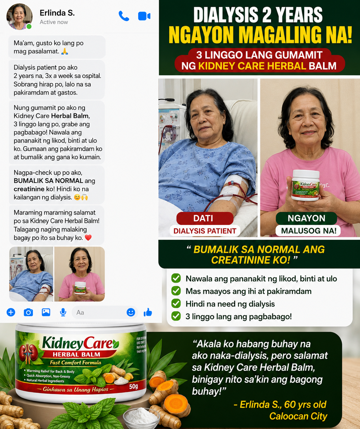 KidneyCare Herbal Balm - Fast Comfort Formula Facebook ad: Chat on Messenger