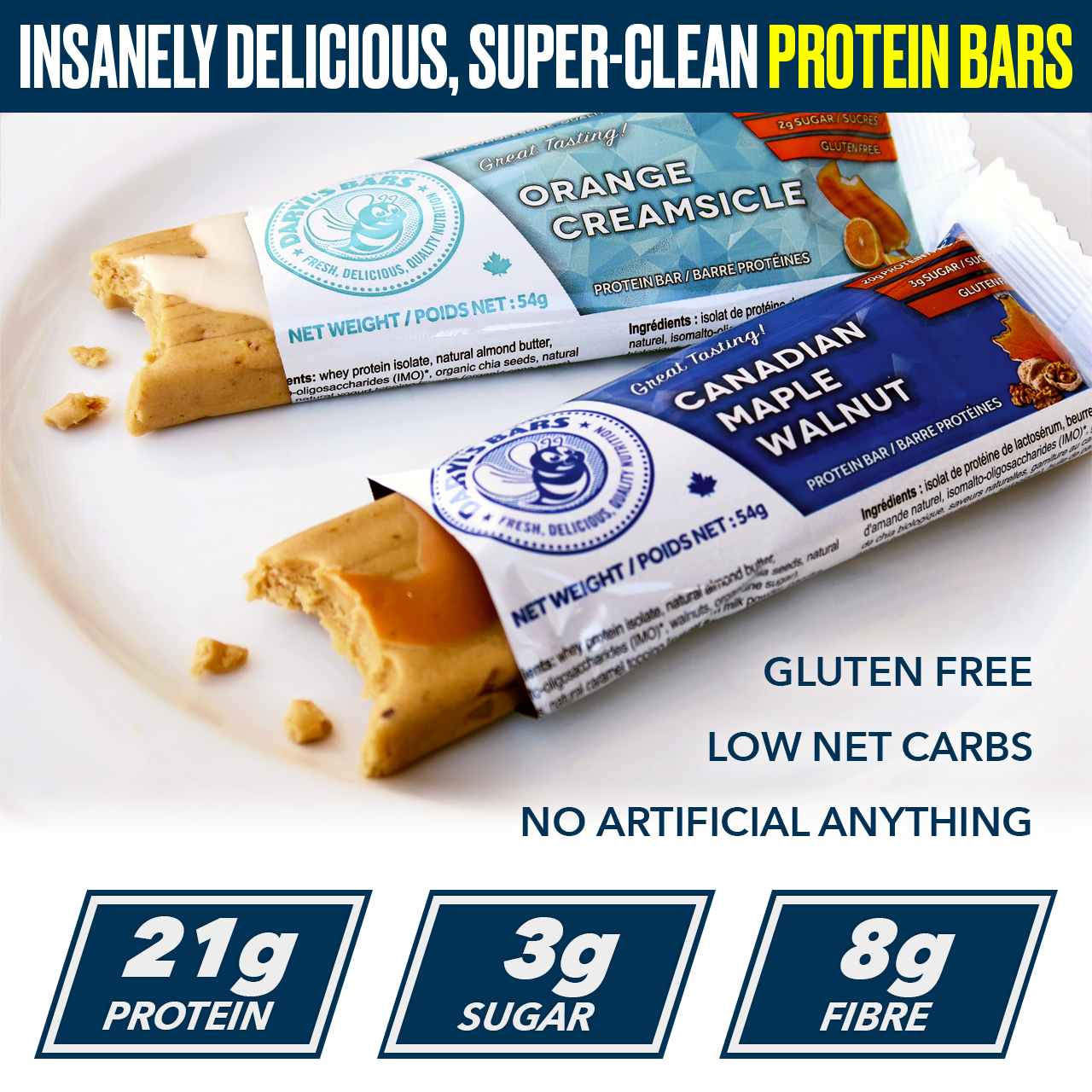 Daryl's Bars Facebook ad: All-Natural Protein Bars