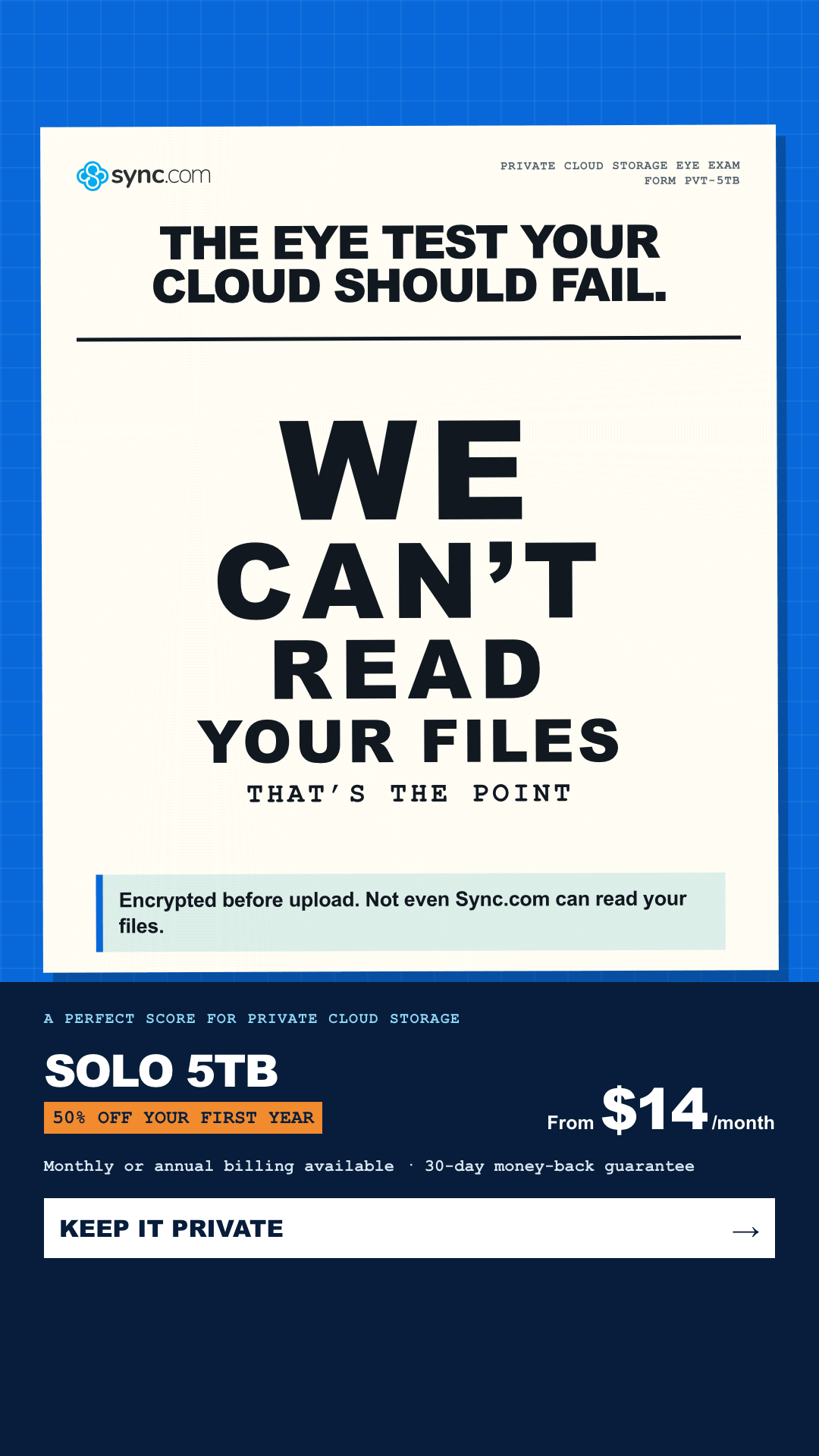Sync.com Facebook ad from Jul 30, 2026