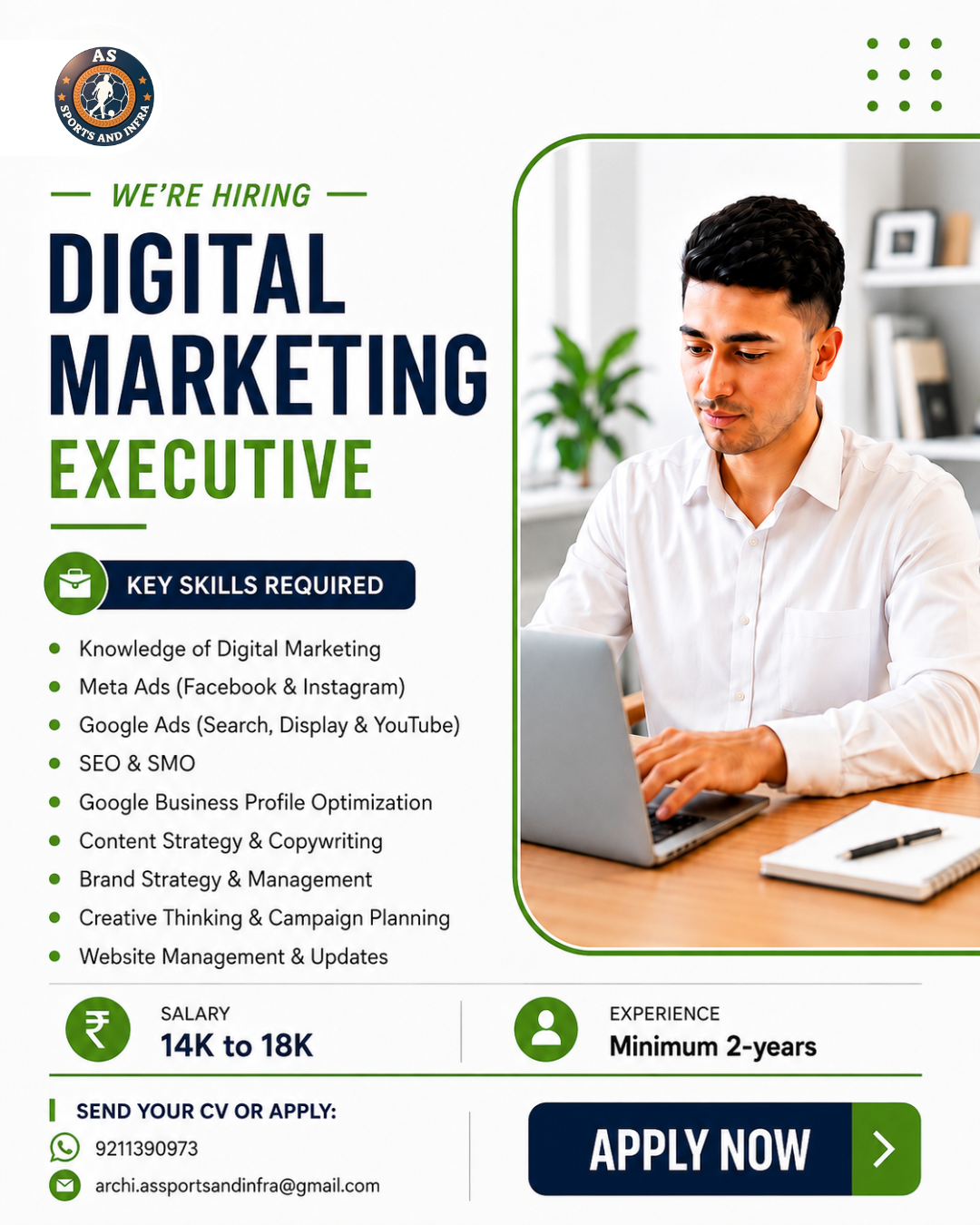 A.S Sports And Infra Facebook ad: Hiring Digital Marketing Executive