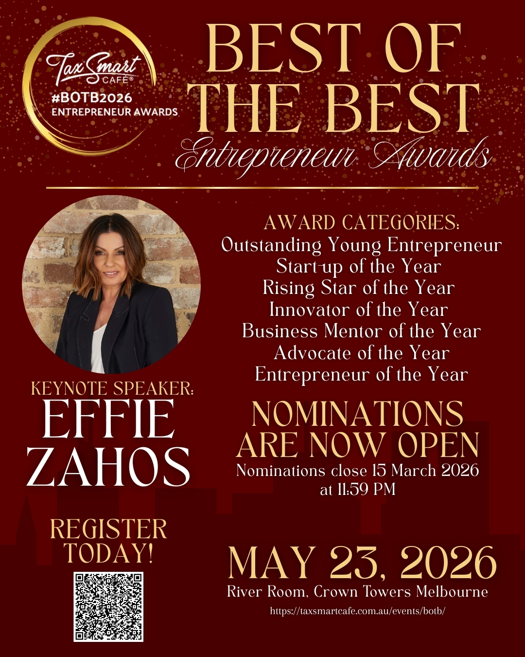 TaxSmart Cafe Facebook ad: BEST OF THE BEST ENTREPRENEUR AWARDS 2026