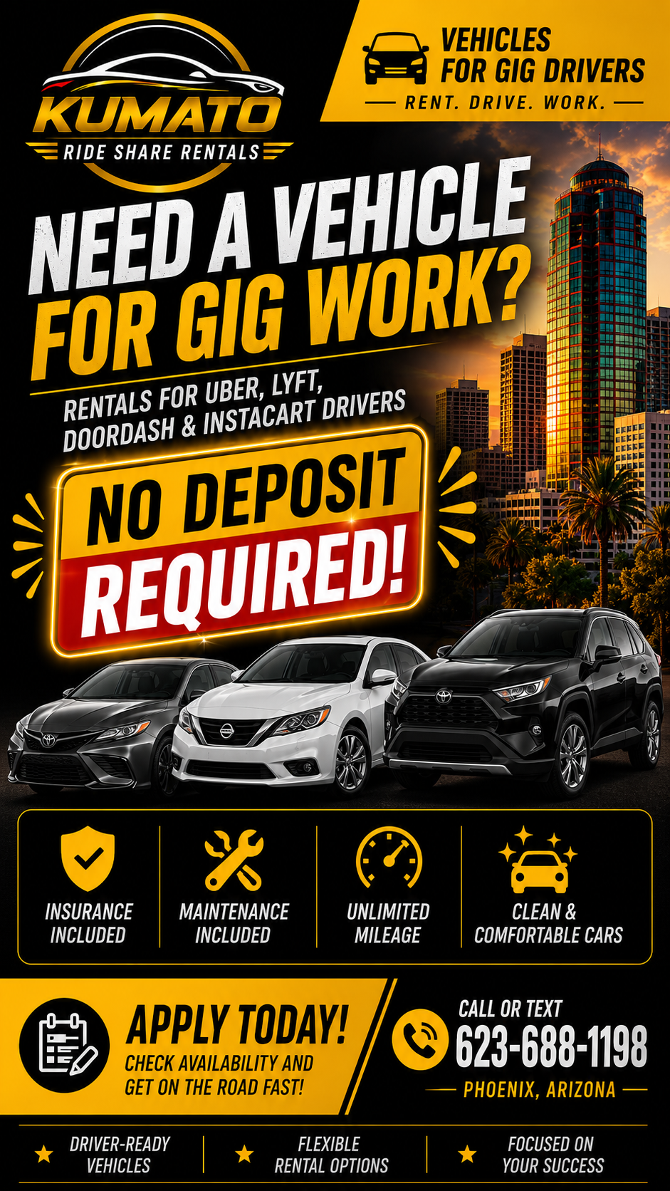 Kumato Rideshare Rentals Facebook ad from Jun 15, 2026