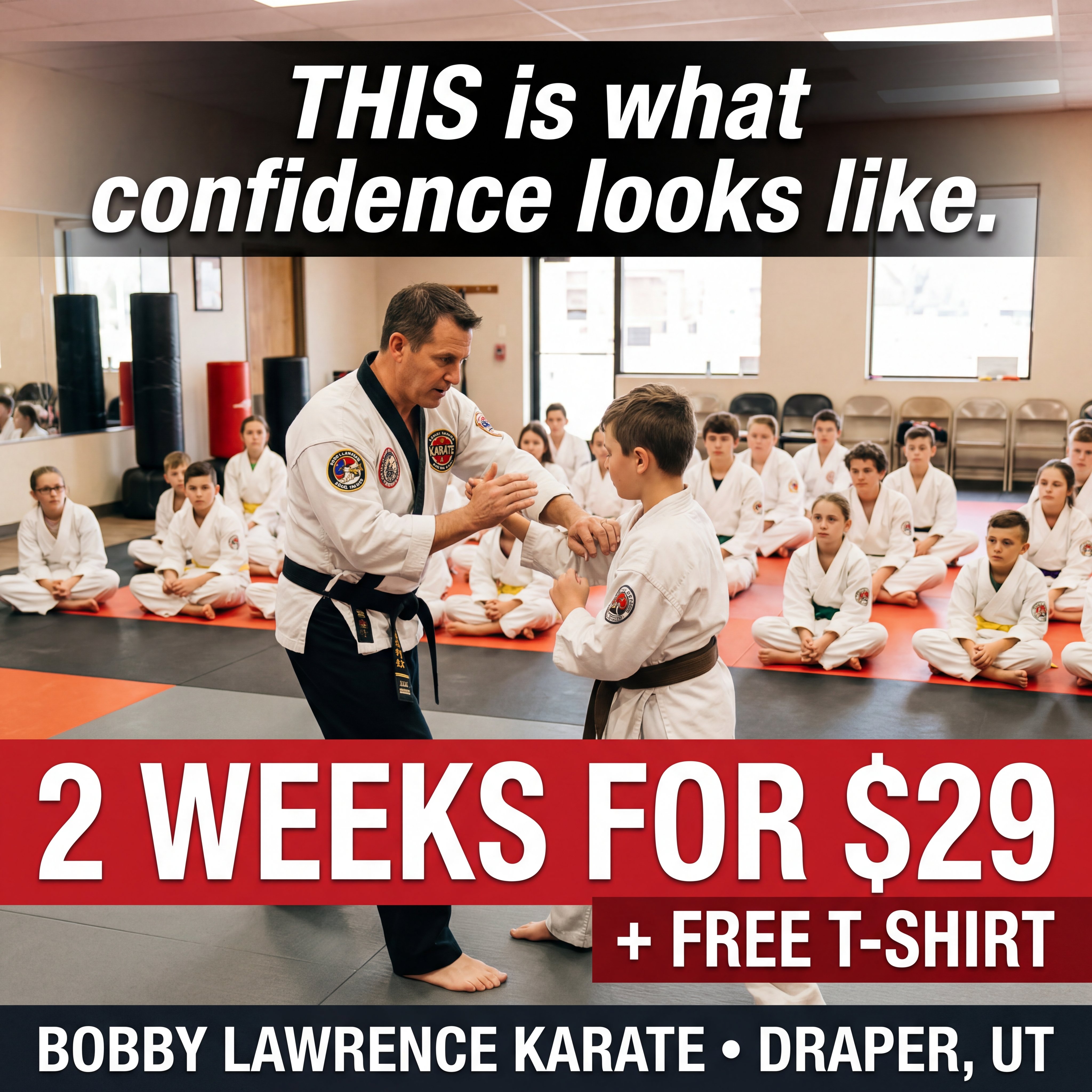 Bobby Lawrence Karate Draper -Championship Martial Arts Facebook ad: See What Kids Karate Looks Like, 2 Weeks for $29