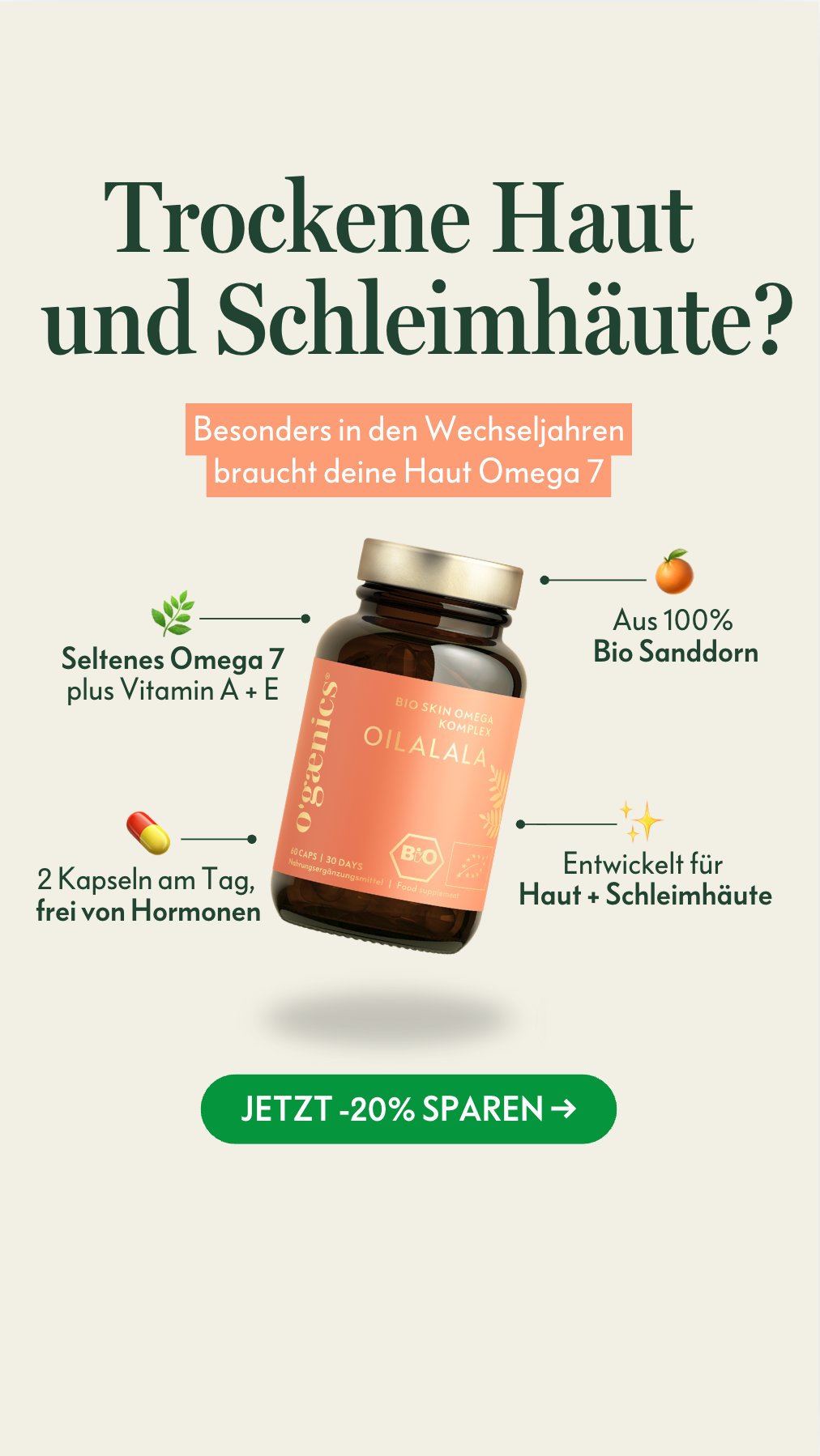 Ogænics Beauty Supplements Facebook ad: Moisturizer von innen
