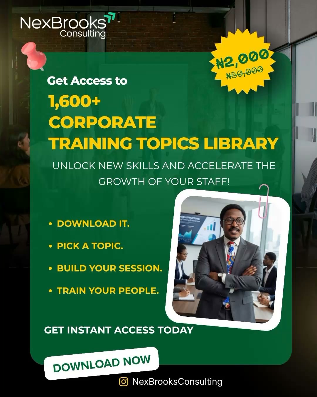 NexBrooks Consulting Facebook ad: 1,600+ Corporate Training Topics | Your Ultimate Staff…