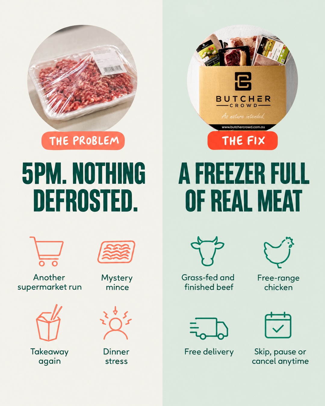 ButcherCrowd Facebook ad: A freezer full of real meat