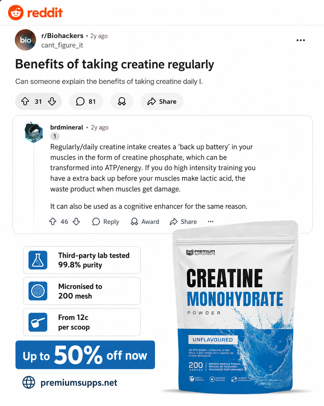 Premium Supps Facebook ad