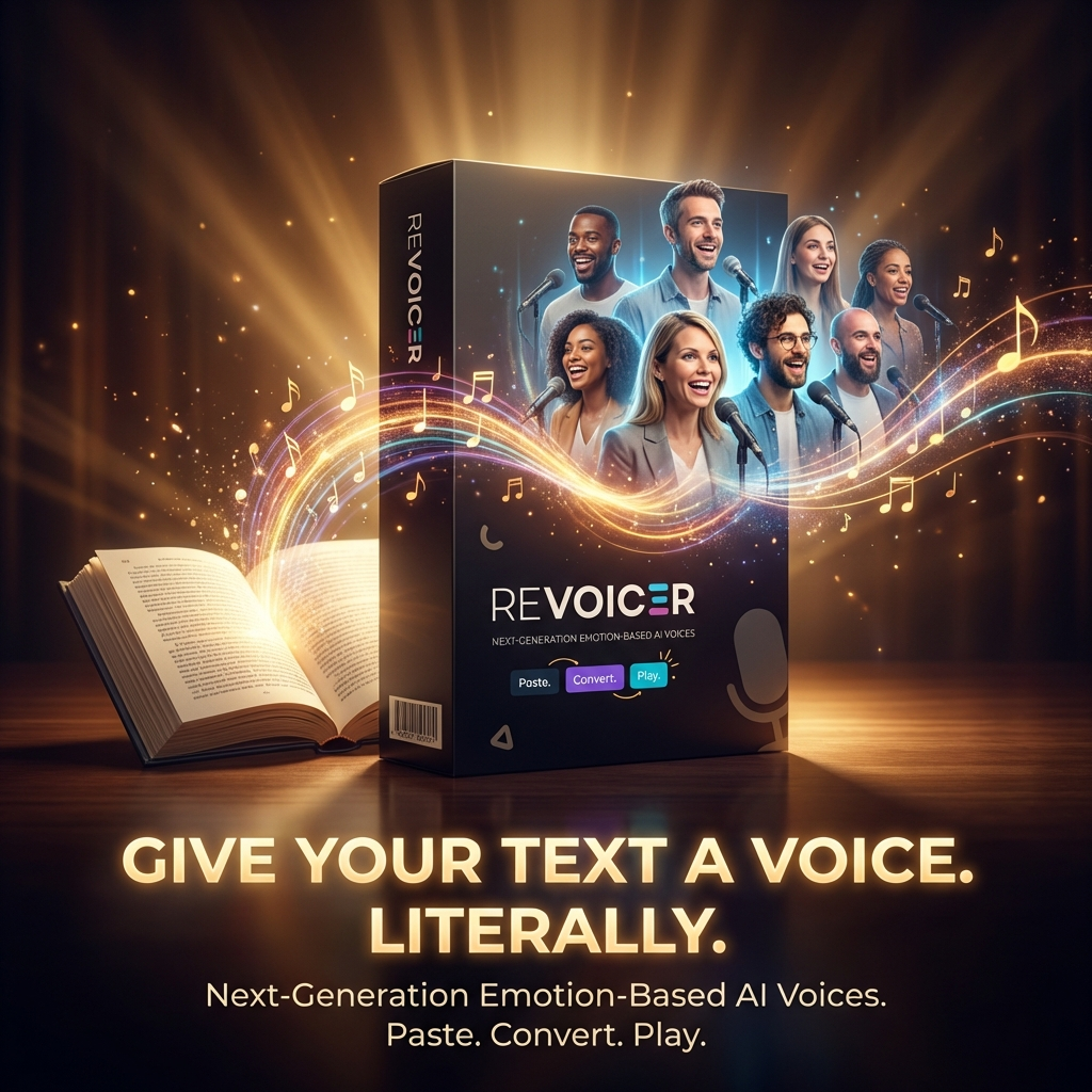 Revoicer - AI Text To Speech Facebook ad: 100+ Human-Sounding AI Voices With EMotions