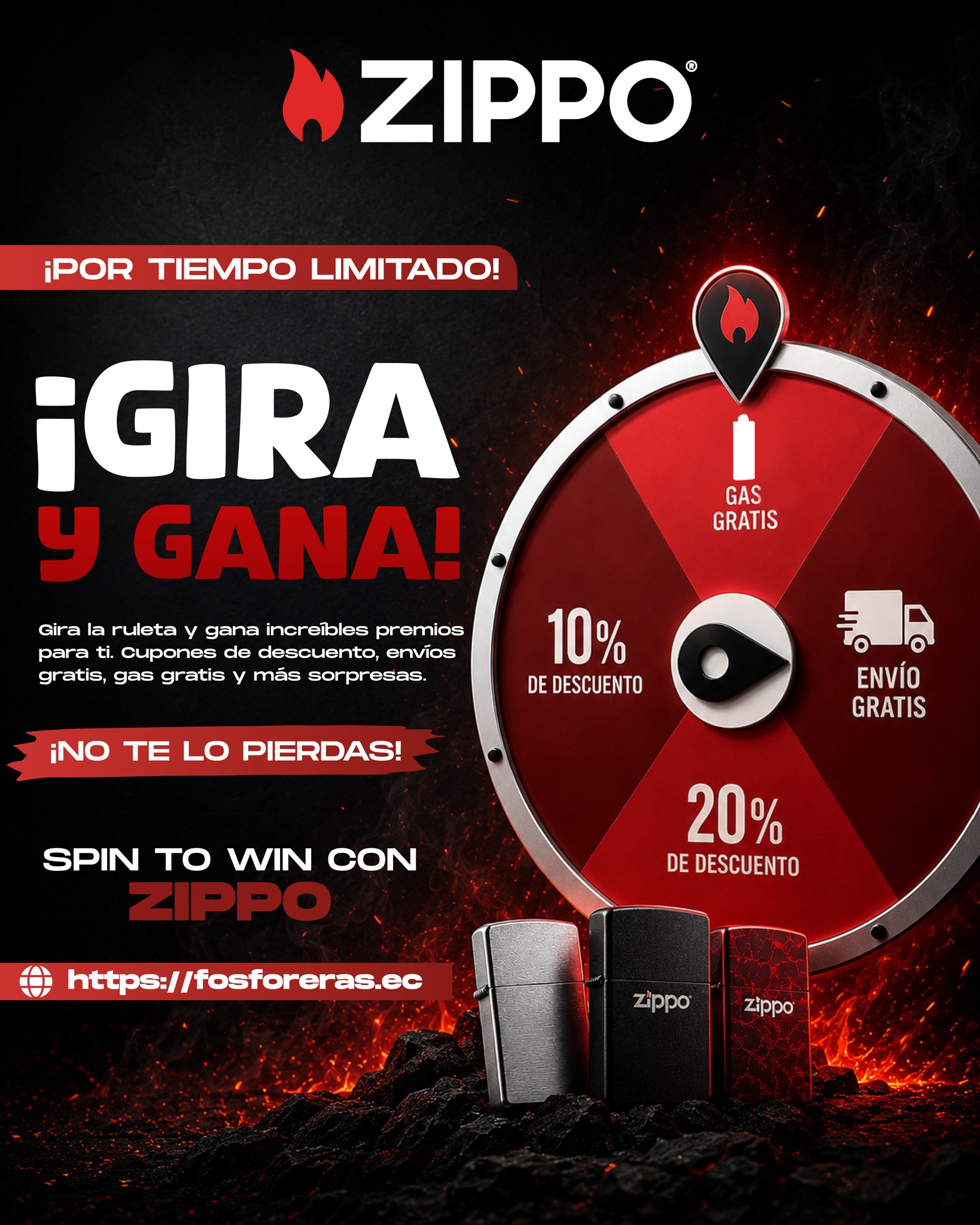 Fosforeras Ecuador Facebook ad: ¡Gira la ruleta y gana con Zippo!