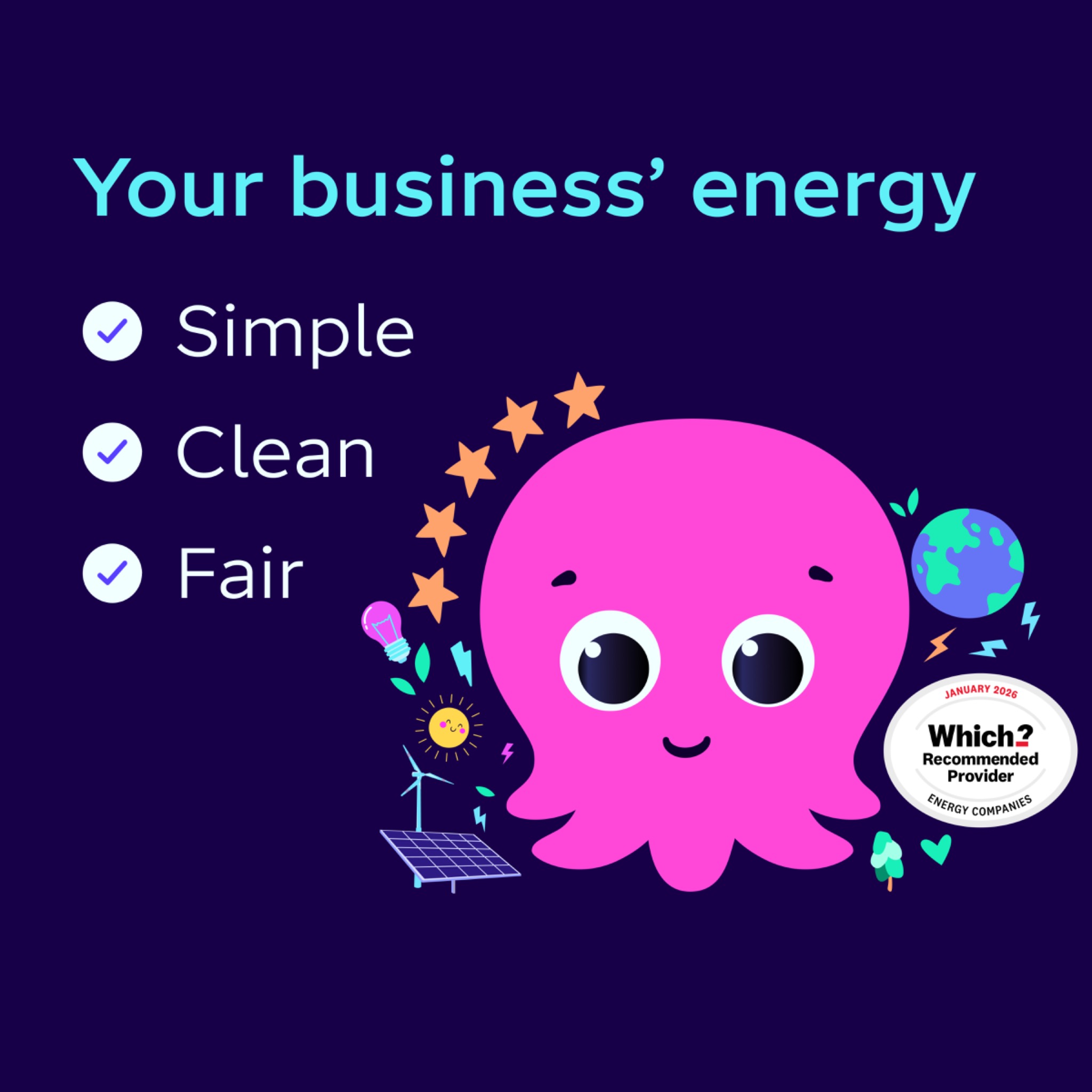 Octopus Energy for Business Facebook ad: Rated 4.9/5 on Trustpilot