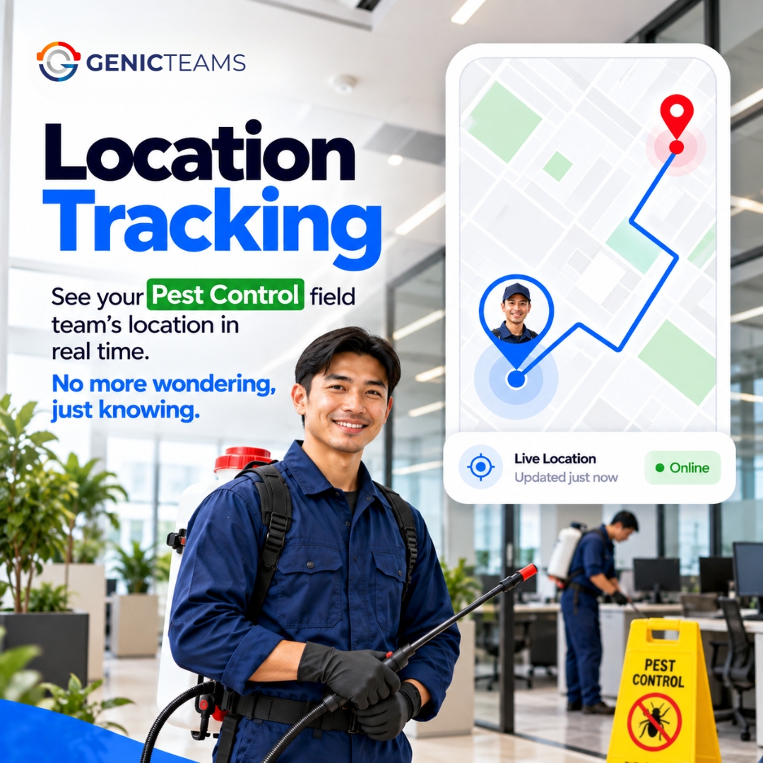 GenicTeams Facebook ad: Track Your Pest Control Team Live on One Map