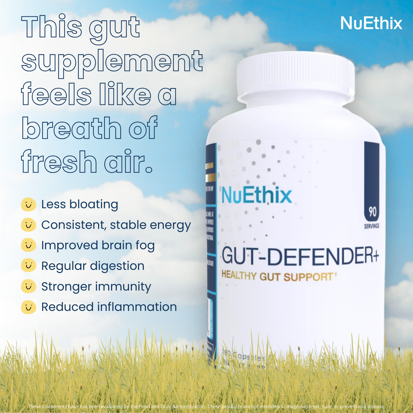 NuEthix Formulations Facebook ad: Old Me: Bloated After Every Meal. Nu Me: Finally Free.