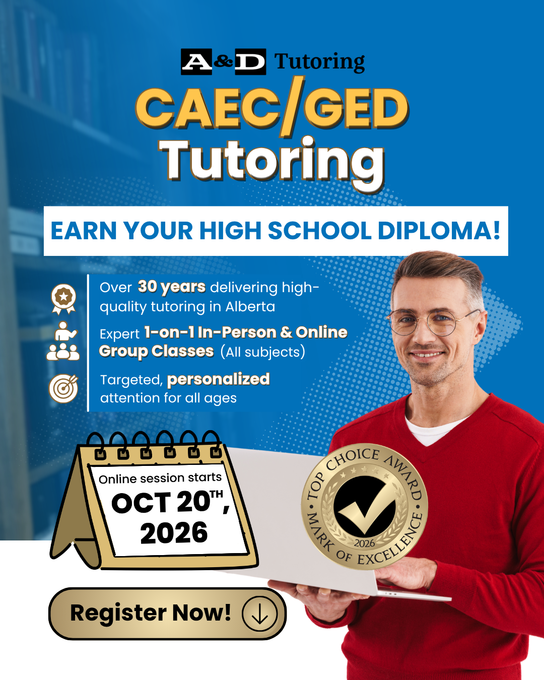 A&D Tutoring Facebook ad: Expert CAEC/GED Tutoring