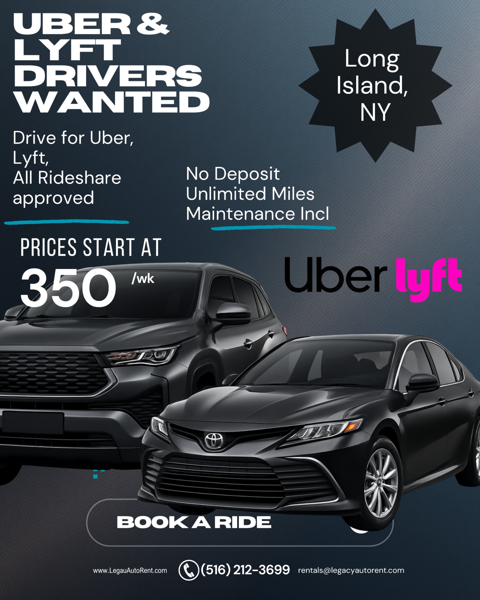 Legacy Rentals Facebook ad: Get a Rideshare-Approved Vehicle Fast