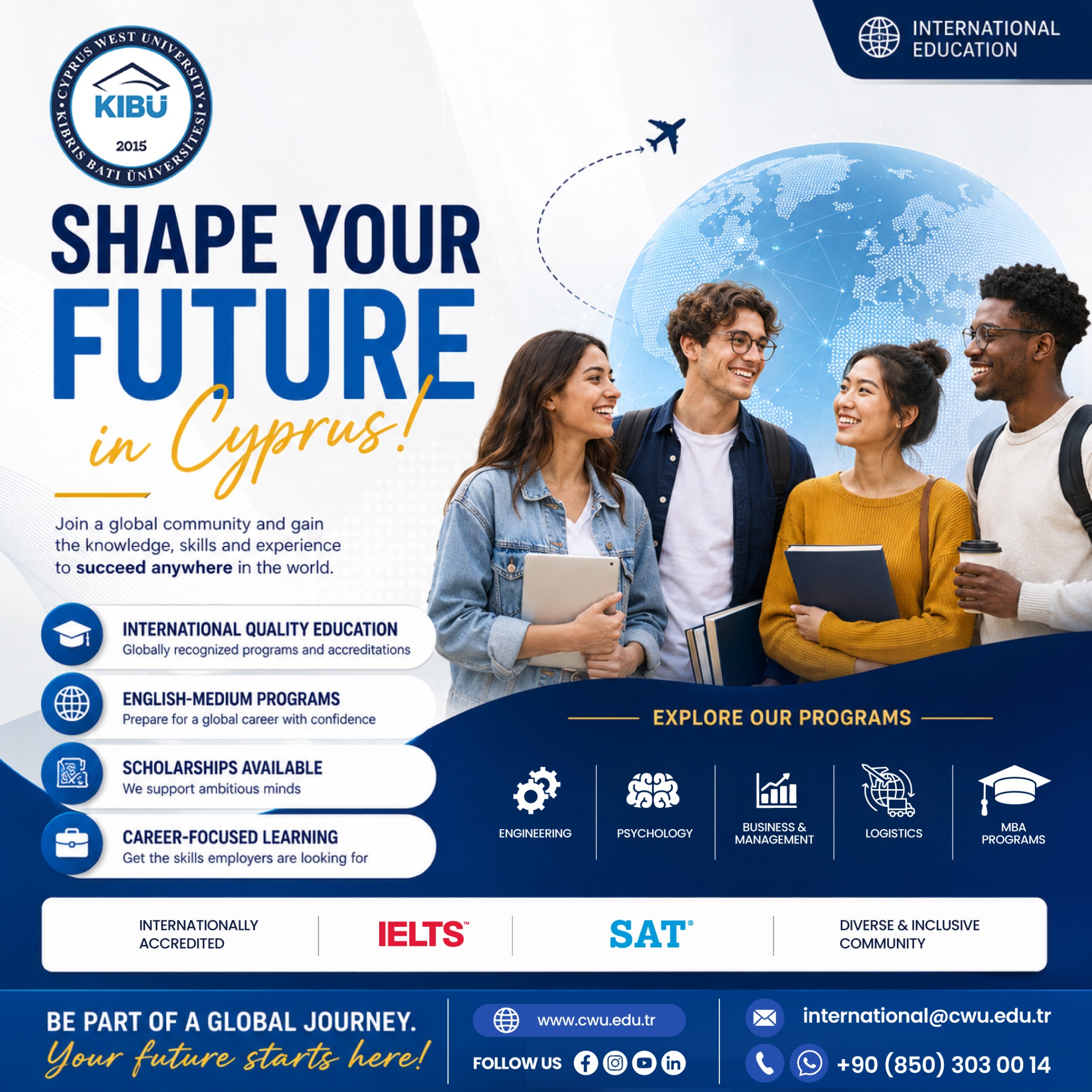 Cyprus West University Facebook ad: Shape Your Future in Cyprus! Your future starts here.