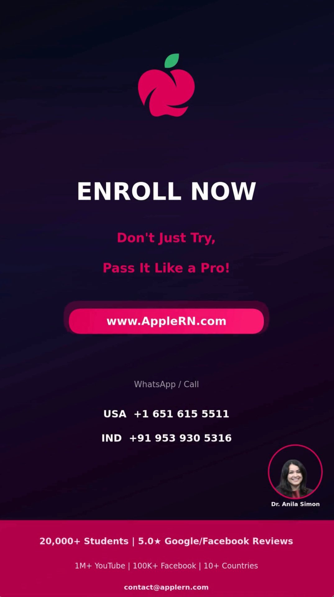 Apple RN Classes Facebook ad: Pass NCLEX-RN, English or Malayalam
