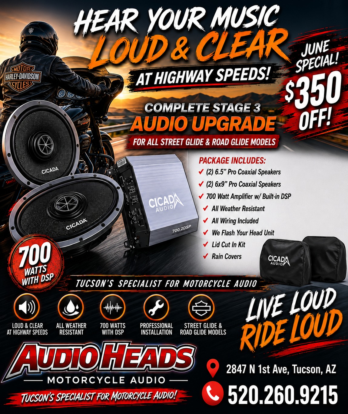 Audio Heads Motorcycle Audio Facebook ad: HEAR YOUR MUSIC LOUD & CLEAR AT HIGHWAY…