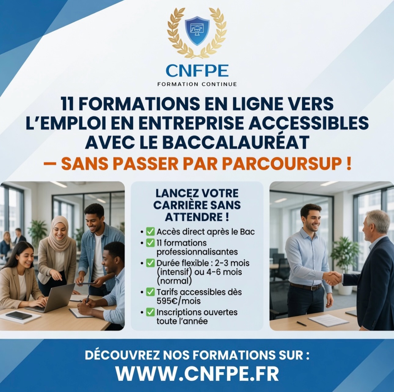 cnfpe.fr Facebook ad: Inscriptions au 0 805 031 805.