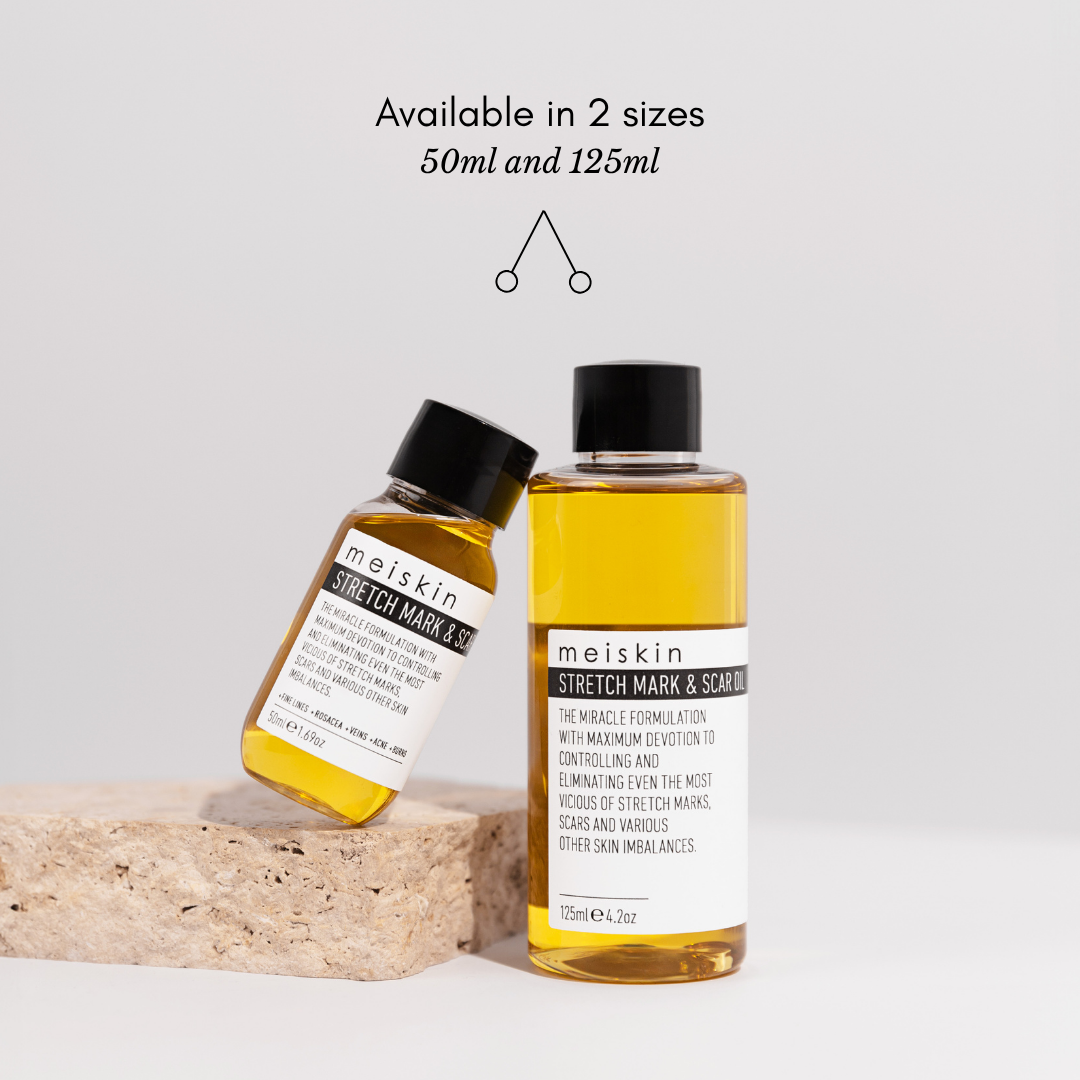 Meiskin - The Stretch Mark & Scar Treatment Oil Facebook ad: Real Results. Fast.