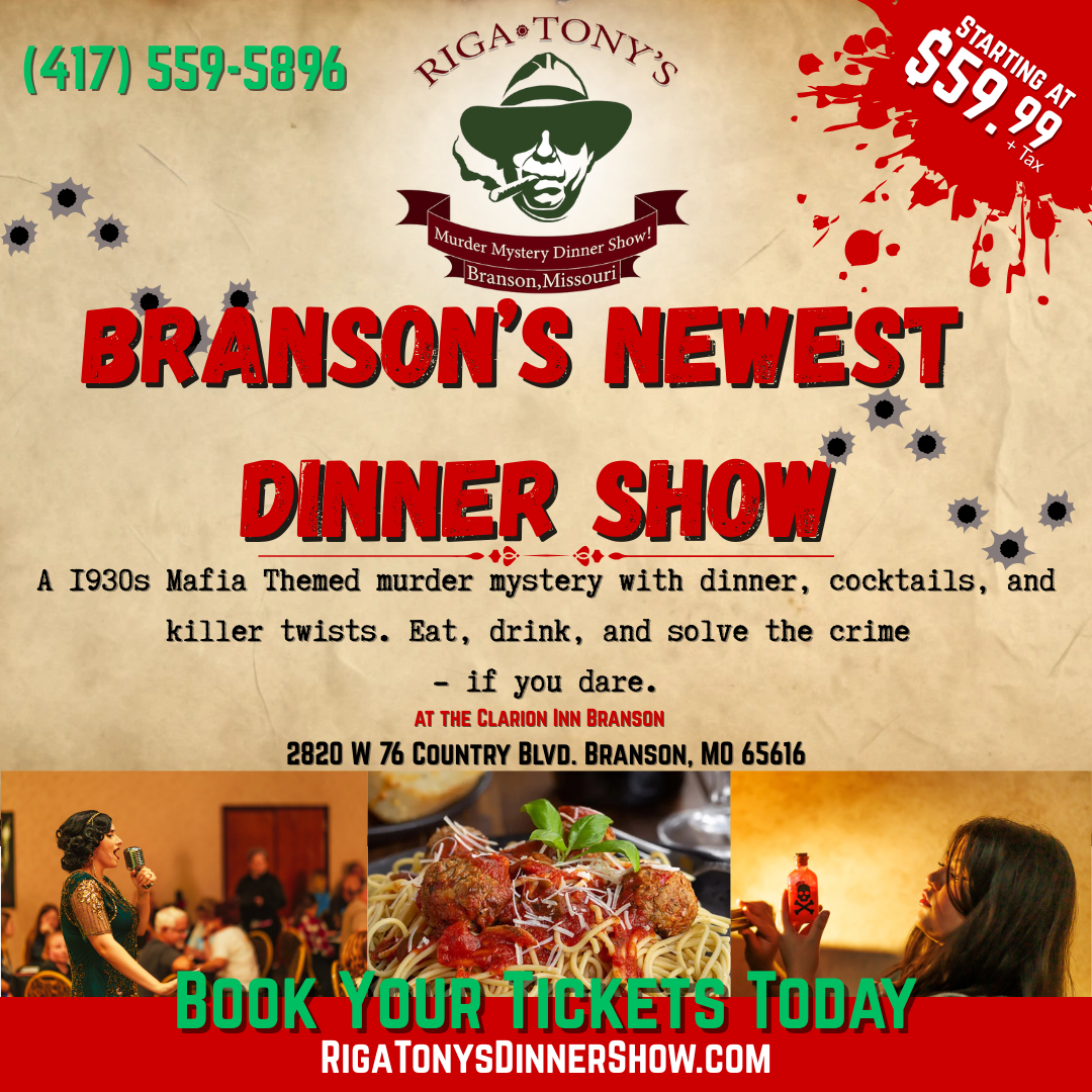 Rigatonys Murder Mystery Dinner Show, Branson MO Facebook ad: Discover Branson’s Newest Dinner Show Experience