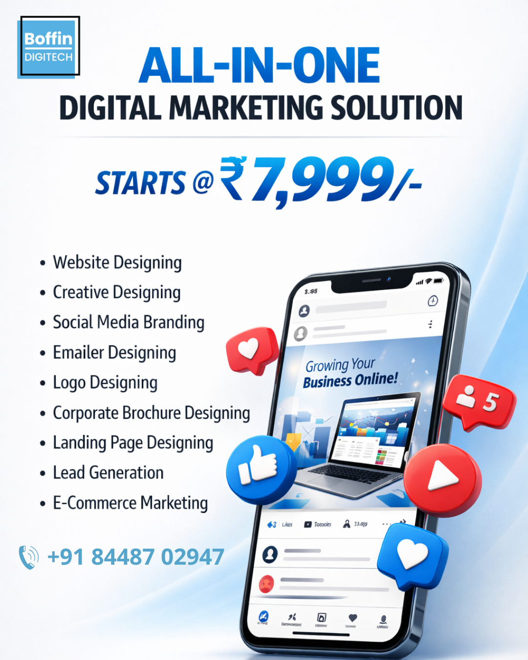 Boffin Digitech Facebook ad: Build Your Online Presence starting at ₹7,999 only