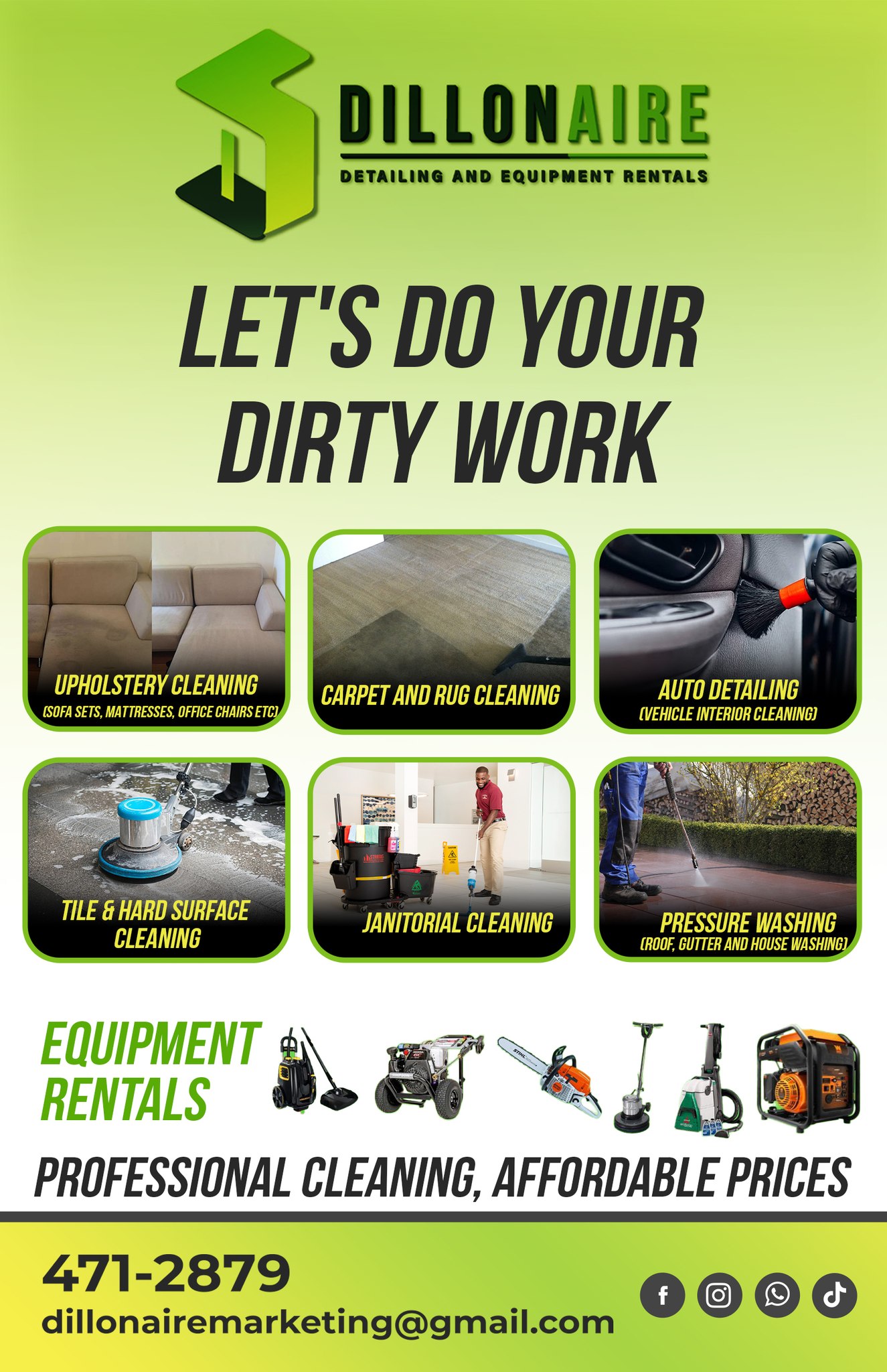 Dillonaire Detailing & Equipment Rentals Facebook ad: Breathe new life into your upholstery!