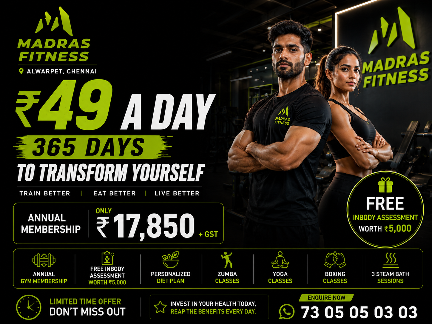 Madras Fitness Chennai Facebook ad: Annual Membership, Just ₹49/Day