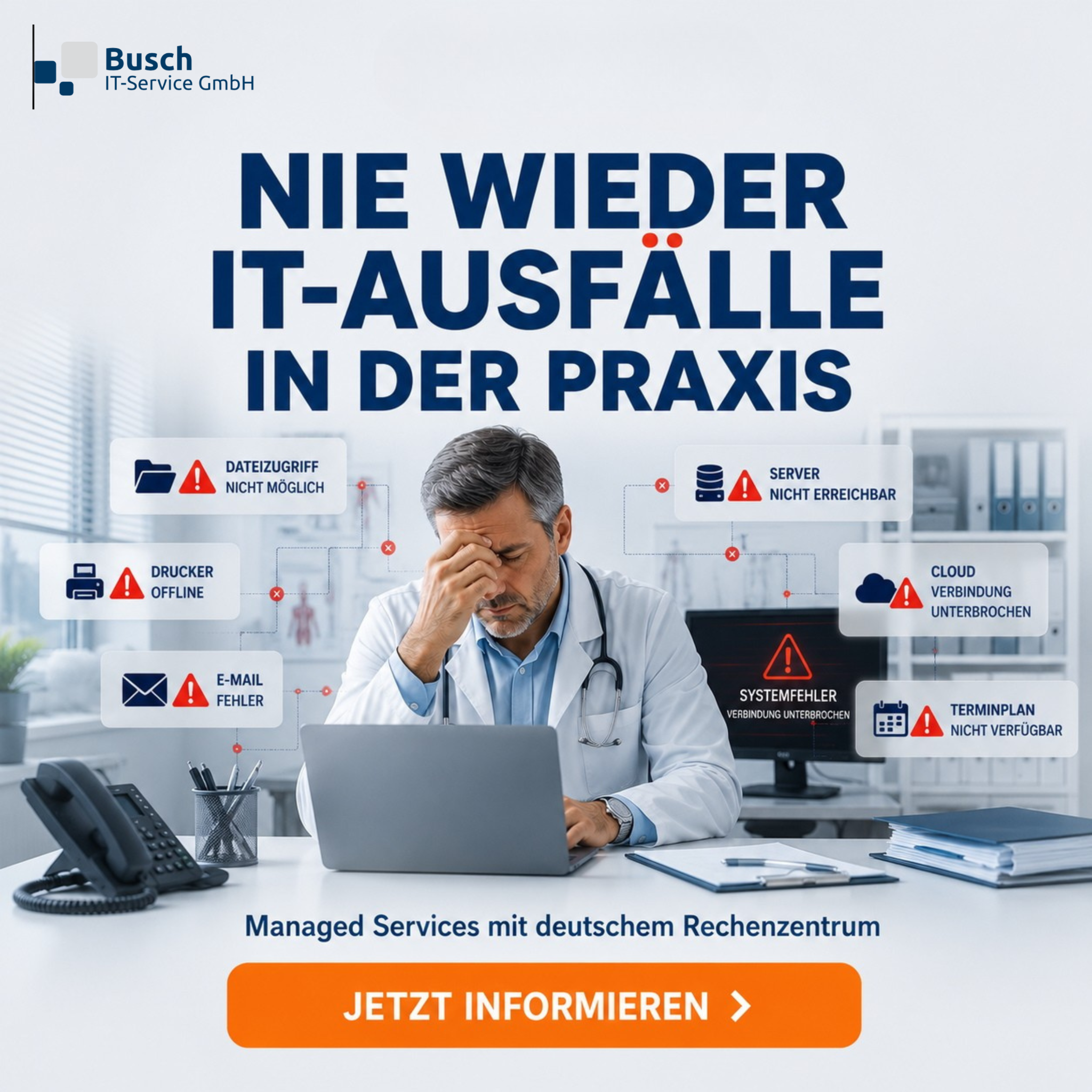 Busch IT-Service GmbH Facebook ad: Cyberangriff auf Arztpraxis - so schützen Sie sich